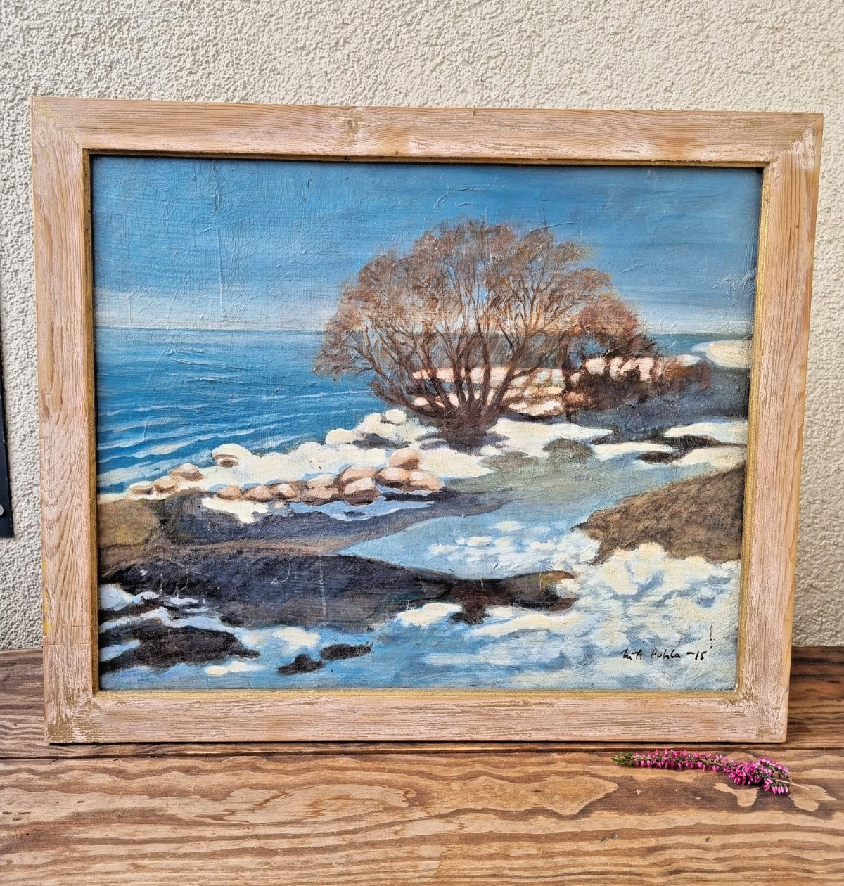 Vintage Swedish Winter Seascape Painting, Original Oil painting