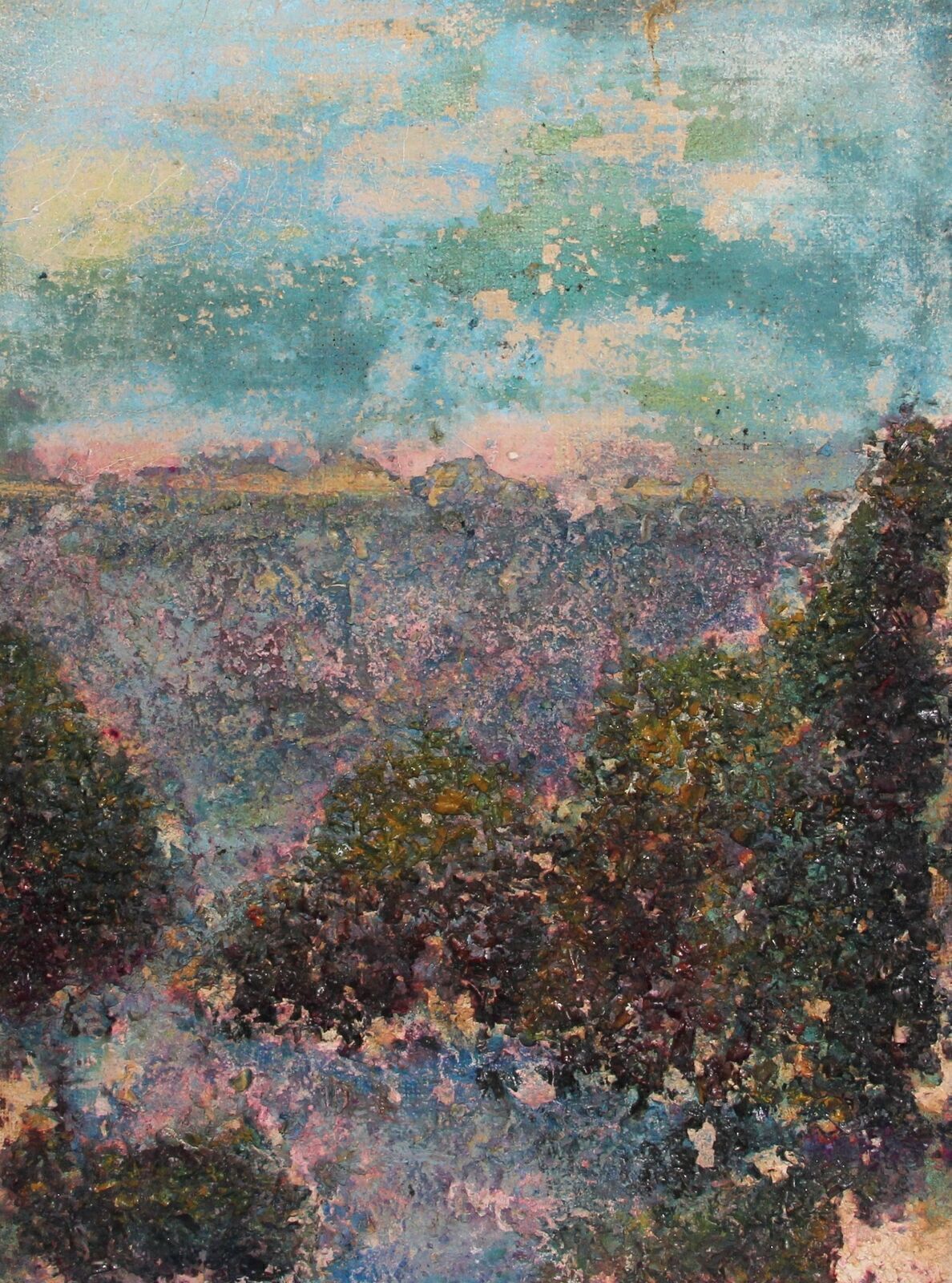 Vintage oil collage painting beautiful sea landscape