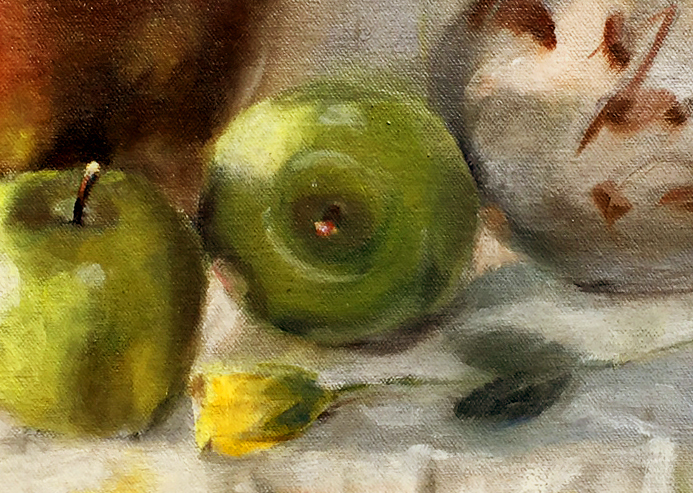Apples with Sterling Silver and Ceramic 16×20 in. Oil on canvas by HALL GROAT II