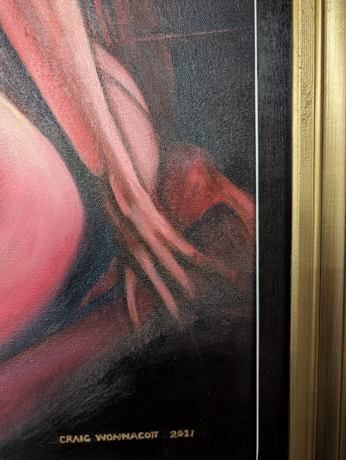 Original Painting Large Semi Nude Framed Acrylic On Canvas Titled Em 41″× 29″