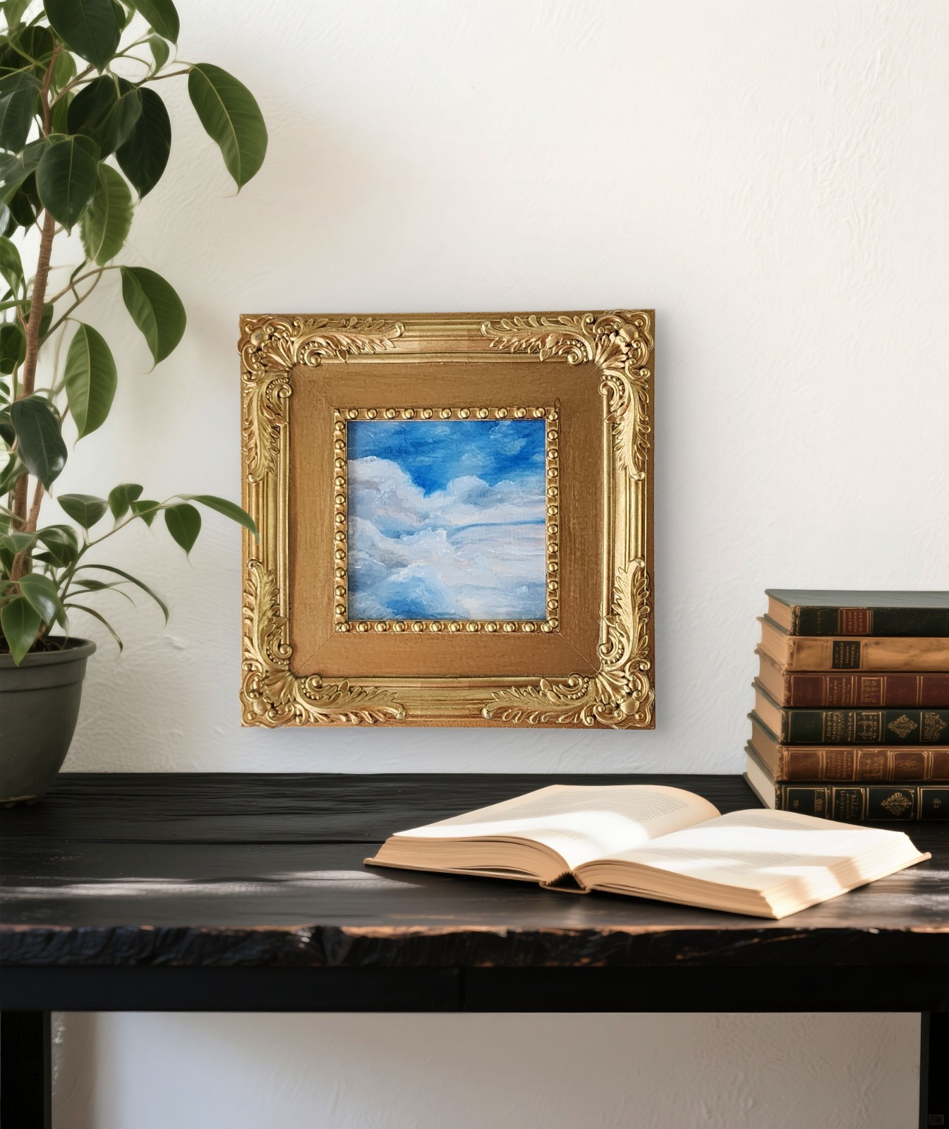 Mini Cloud Study – Oil on Wood Panel (Framed 8×8”)