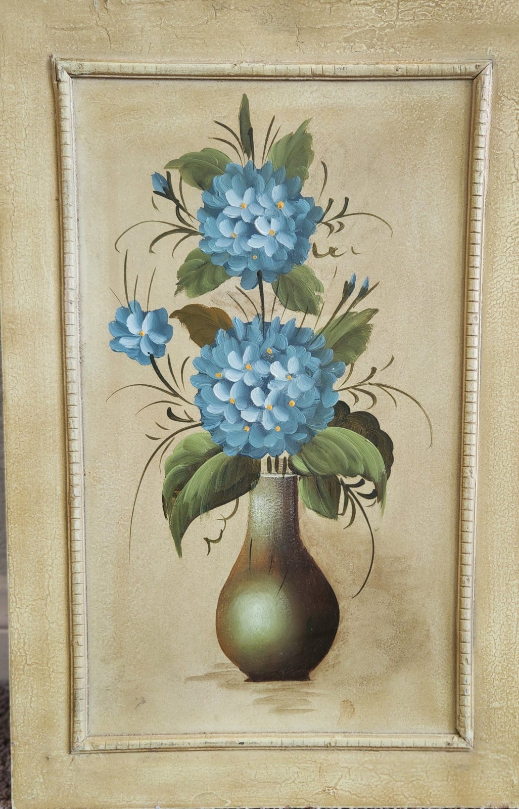Set Of 2 Blue Hydrangea Floral Paintings Vintage Wall Decor 18×12