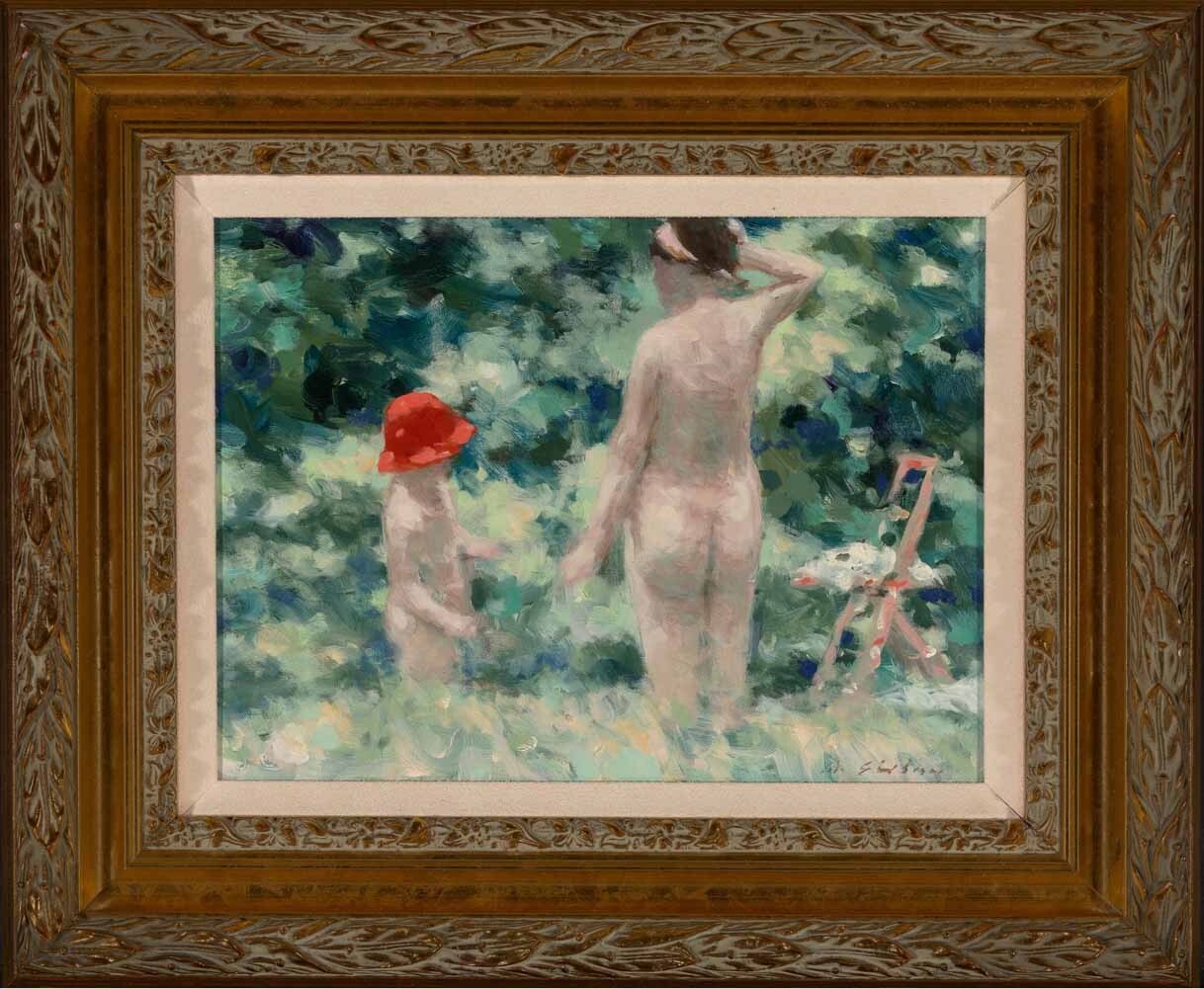Andre Gisson Oil On Canvas Mother w/ Child In the Garden impressionism Painting