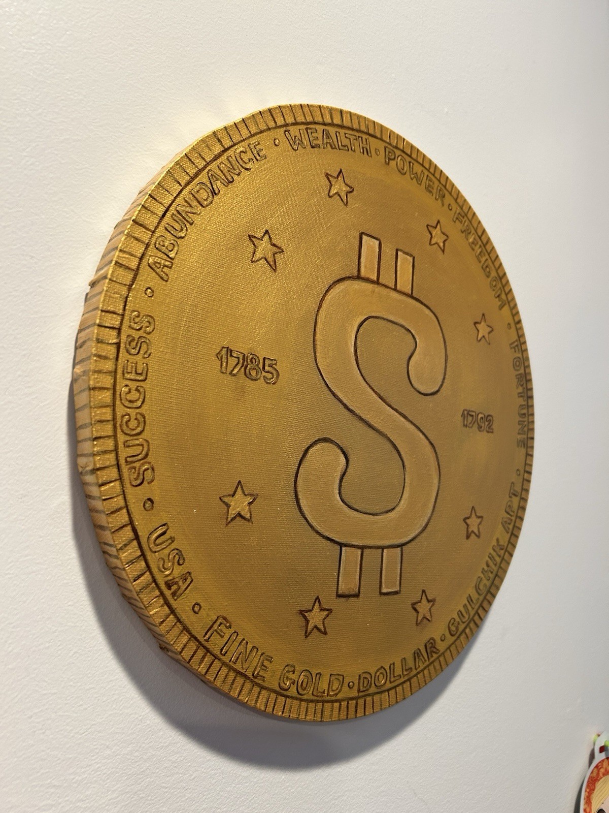 Rare Coin Collection Gold Dollar Original Painting 12 inches