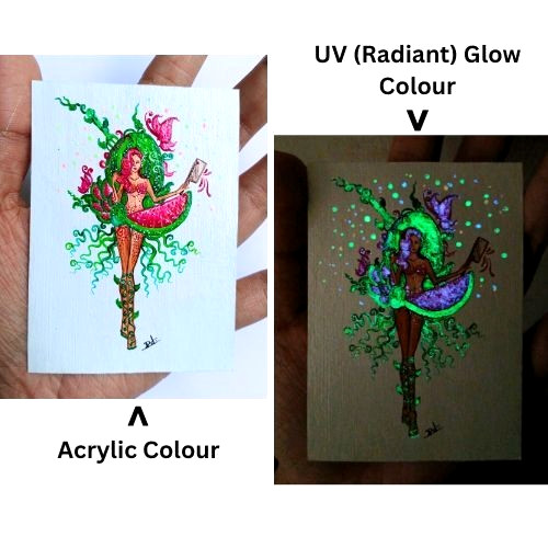 ACEO Original Abstract Fruit Lady UV Radiant Acrylic Pop Art Hand Paint NEW OOAK