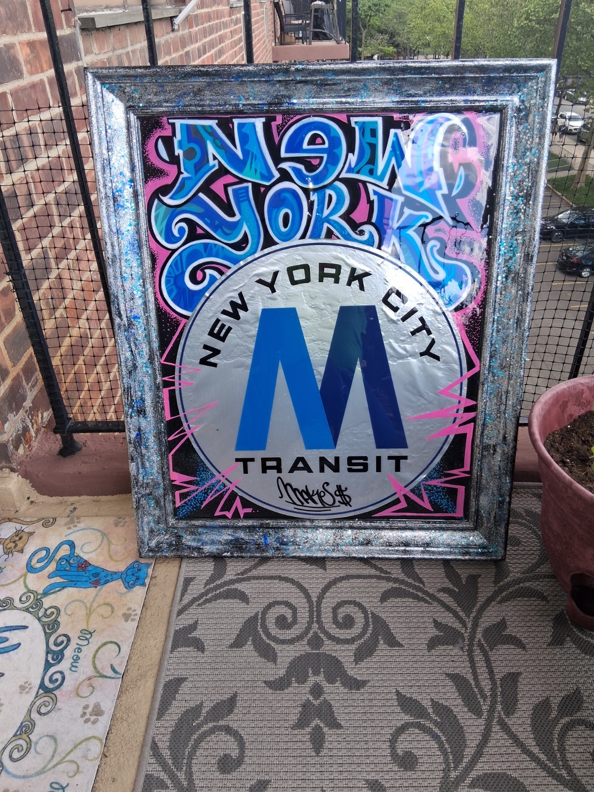 New York Graffiti Painting – original Foil MTA Sticker – 27’x 32′ epoxy sealed