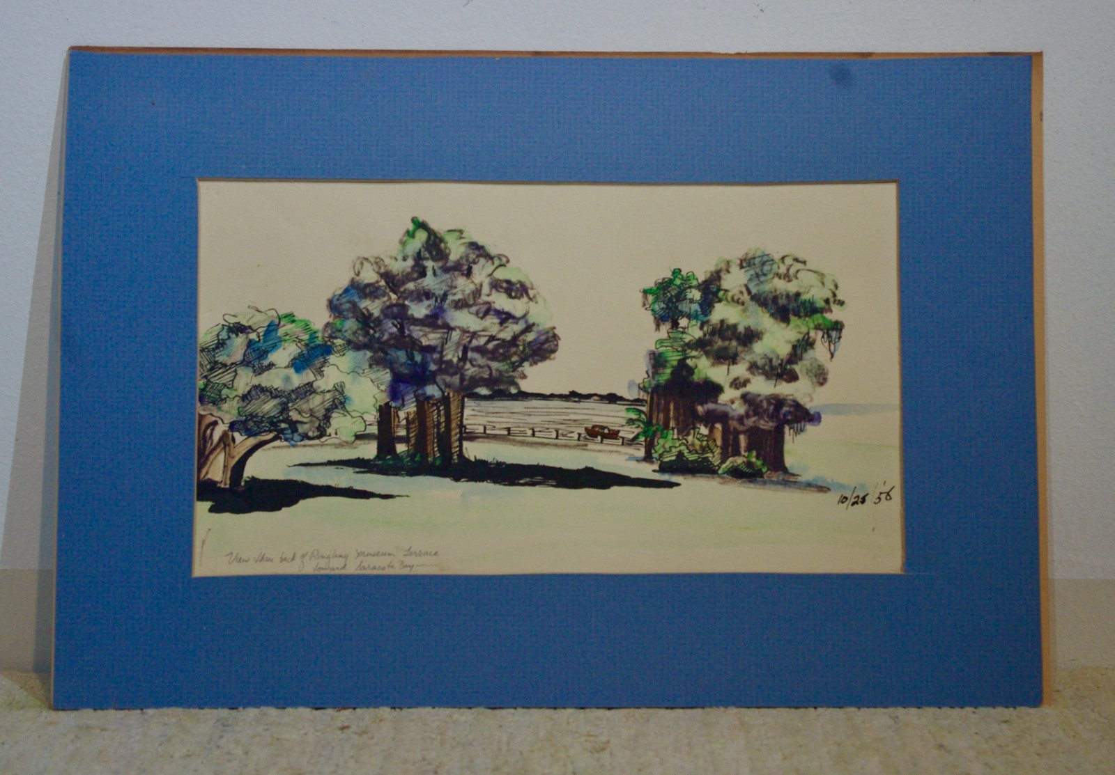 Ink and Watercolor Sketch- Unframed- Ringling Estate Sarasota Bay- Old Florida