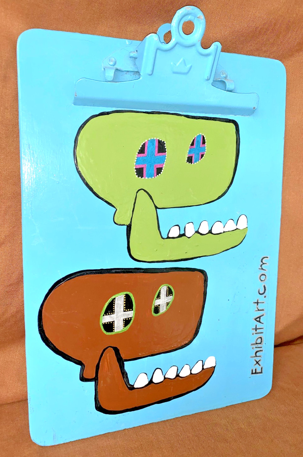 Listed Artist Daniel Belardinelli Painting on Clipboard Monkey & Skeletons
