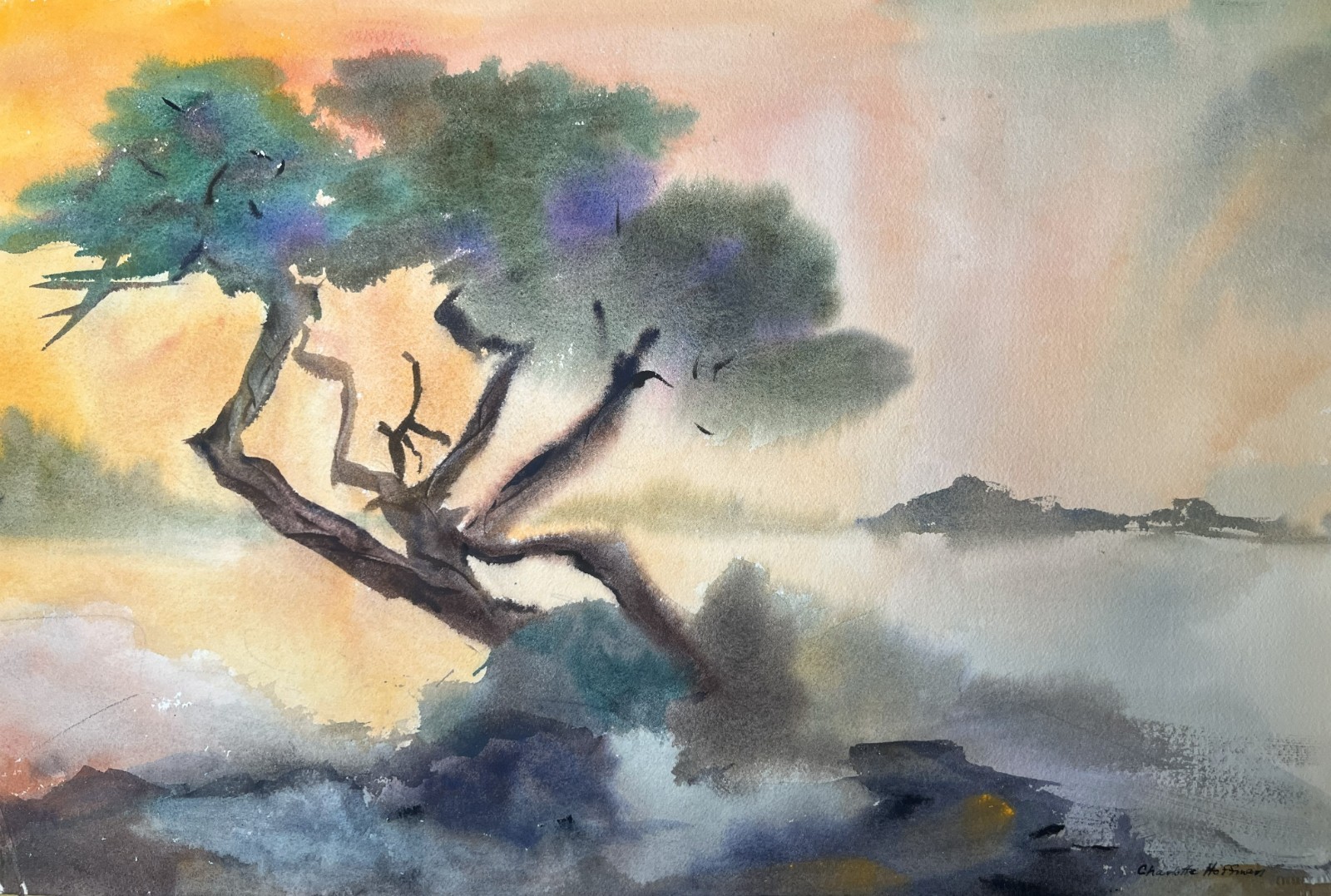 Landscape with a Tree-Charlotte Hoffman–Watercolor–Mid 20th Century NY Artist