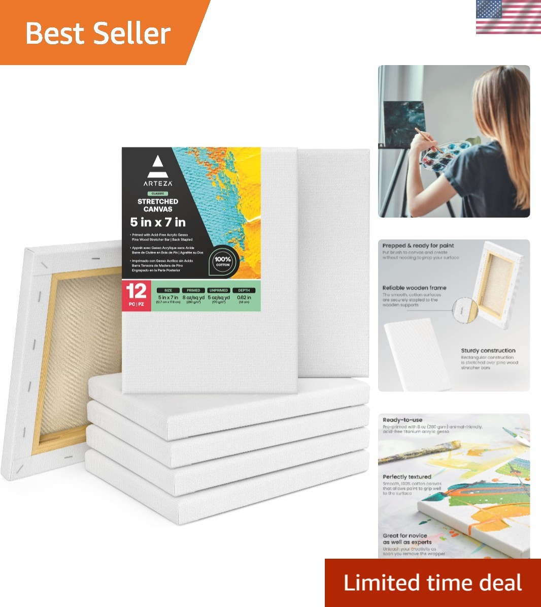 5 x 7 Canvas Pack of 12 – Ideal for Acrylic, Oil & Gouache Painting