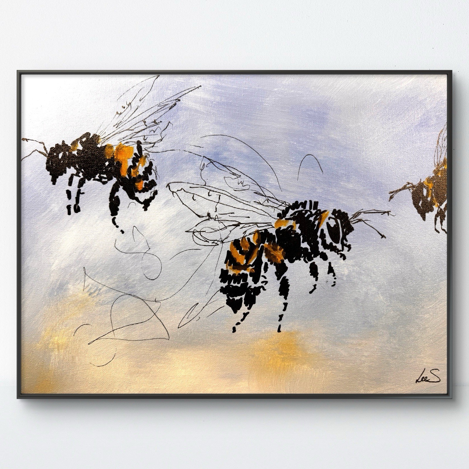 Original Abstract Expressionism 12×16 Bees Handmade Signed Unique Fine Art 324