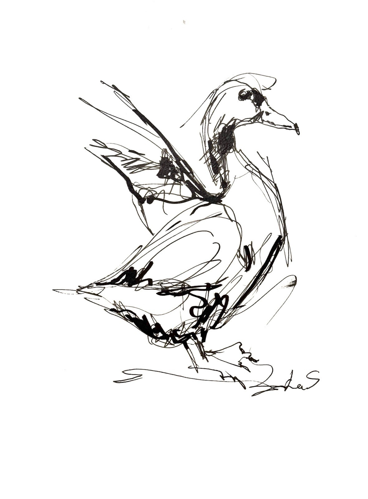 Original Abstract Expressive 9X12 Duck Paper Ink Drawing Handmade Signed 13