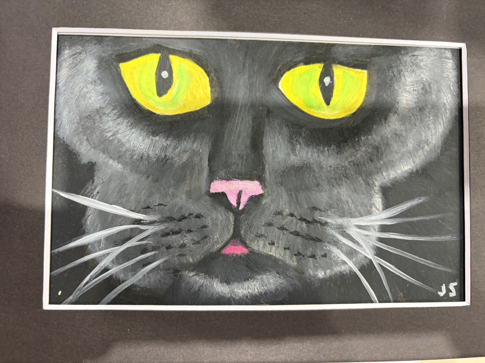 Original oil painting 5 x 7 in including black matte-Free Ship-black cat