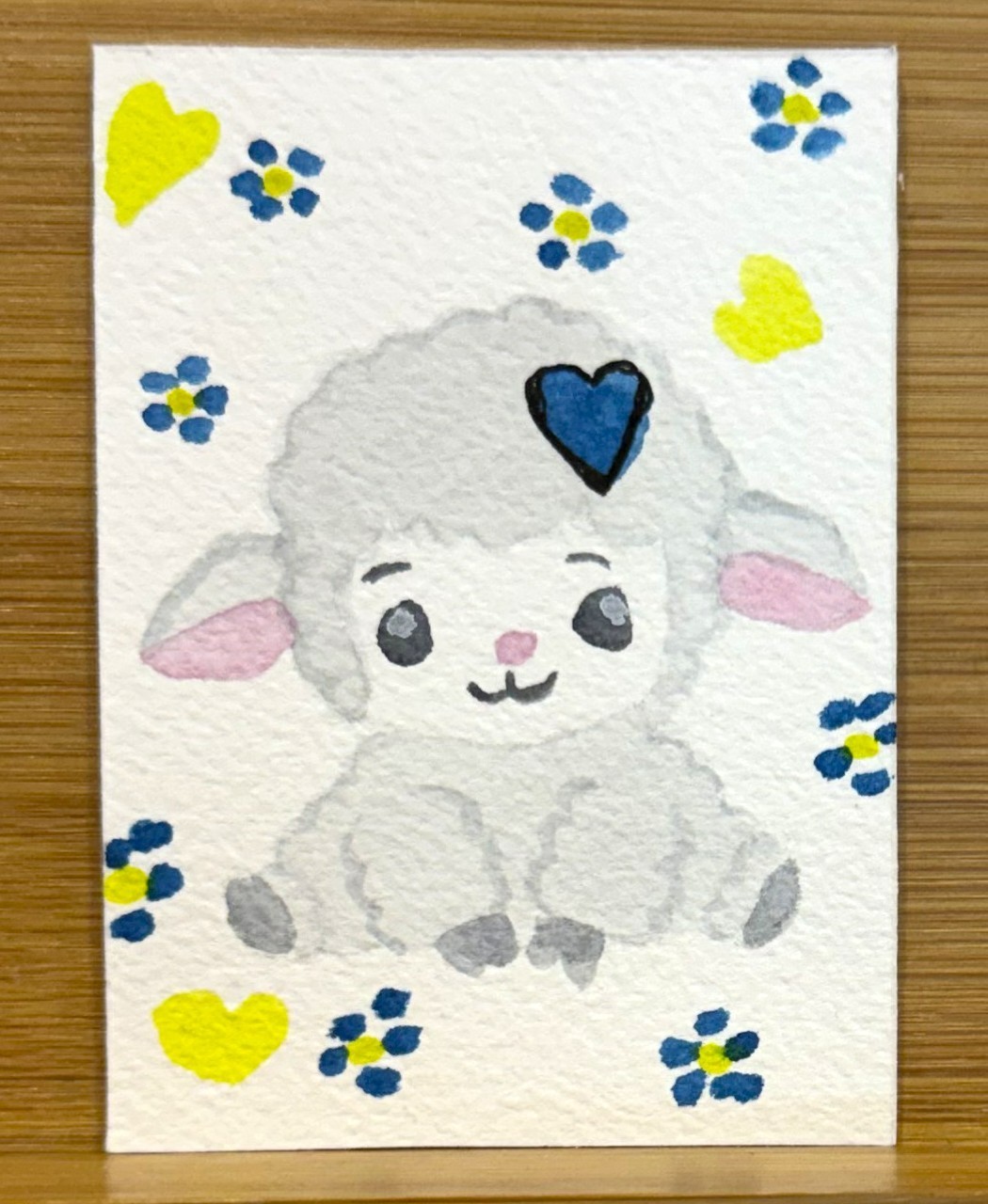 Original ACEO Watercolor Baby Lamb Painting Cute Nursery Animal OOAK