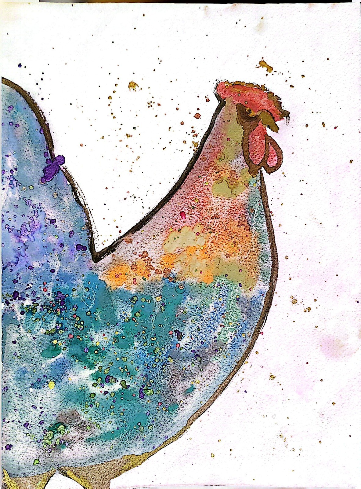 Colorful Rooster Abstract Impressionist Original Watercolor Painting 8×10