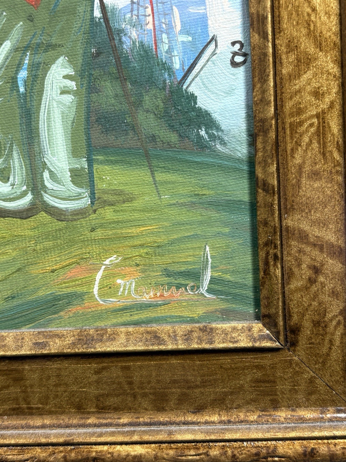 C. Manuel Signed Original Impressionist Oil Painting Captain and Boy Wood Frame