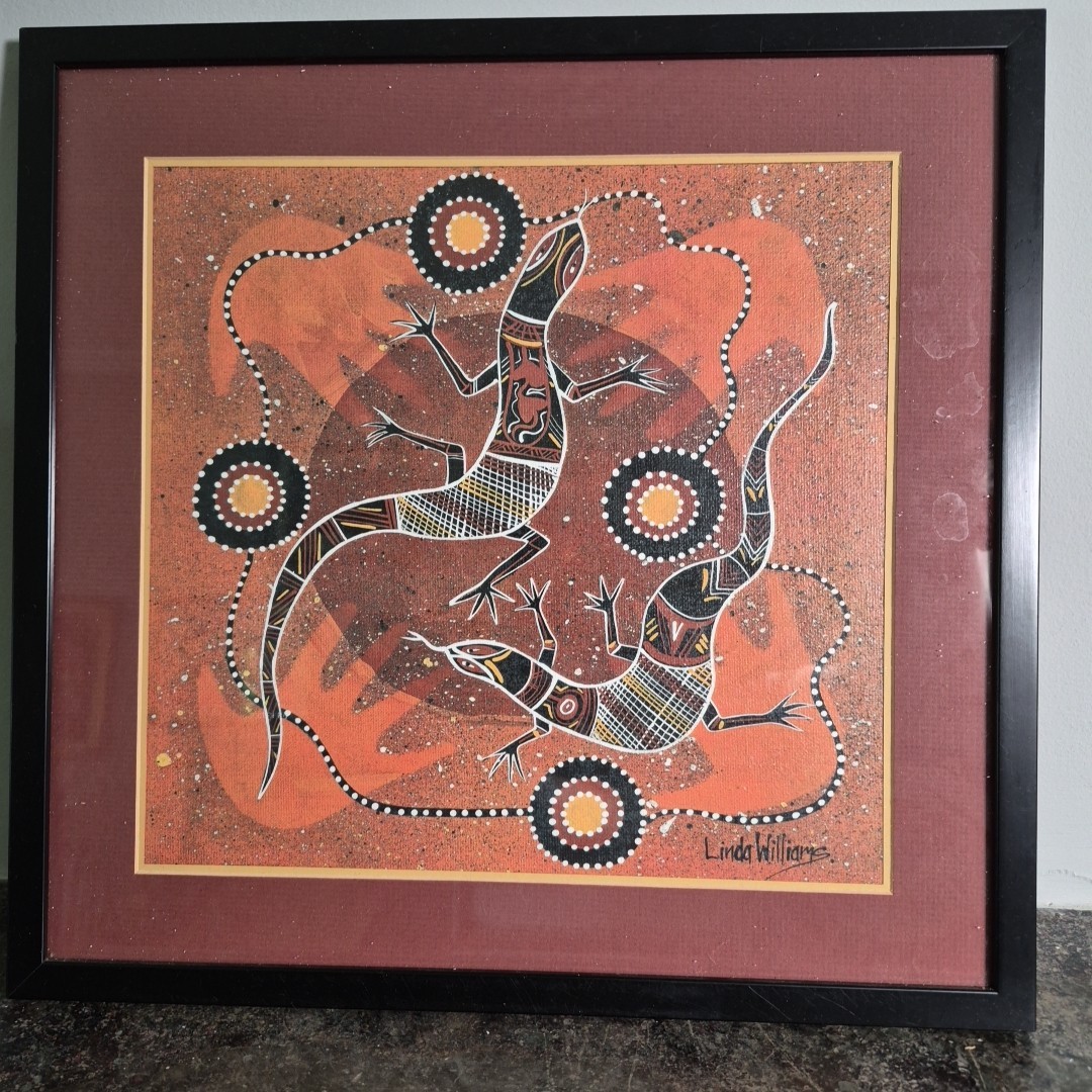 Linda Williams Australian Lizards Acrylic Painting on Canvas Framed