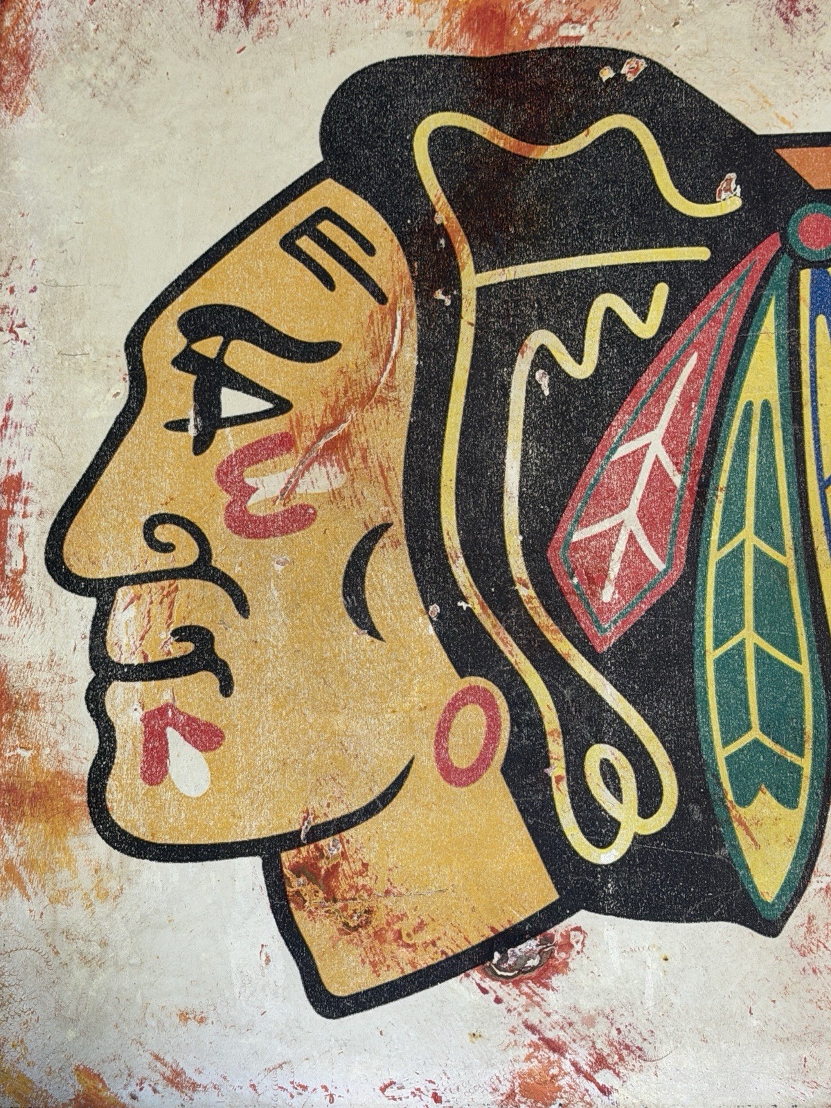 Painting of Chicago Blackhawks Hockey Team Logo 11.5”x 11.5” On Plywood, Signed