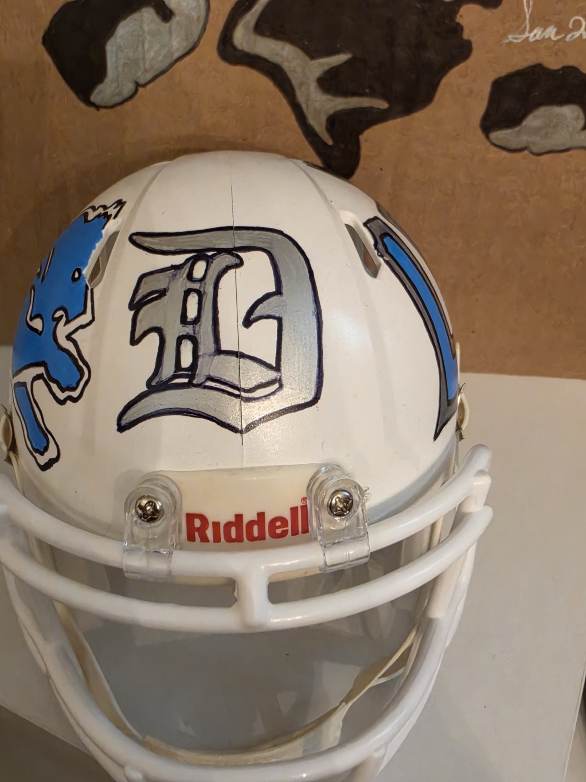 OOAK original Altered Hand Painted Detroit Lions Mini Speed Helmet & Painting