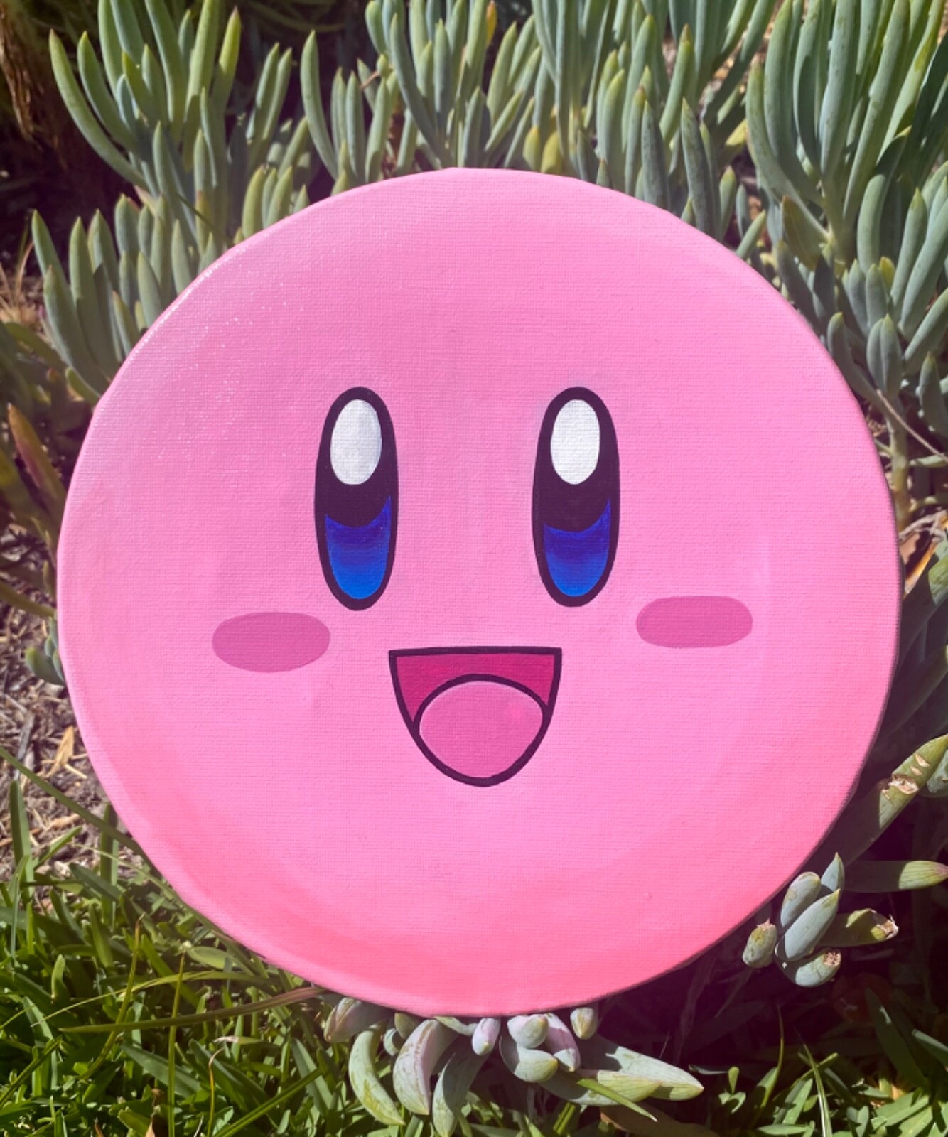 Original Hand Painted Kirby Acrylic Canvas Painting – Kawaii Nintendo Fanart