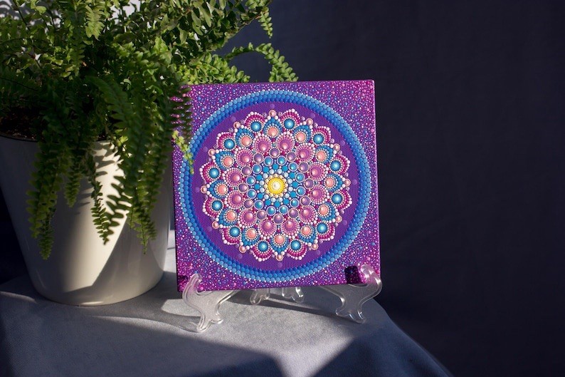 Mandala Painting Canvas Yoga Lover Gift Meditation Wall Decor Original