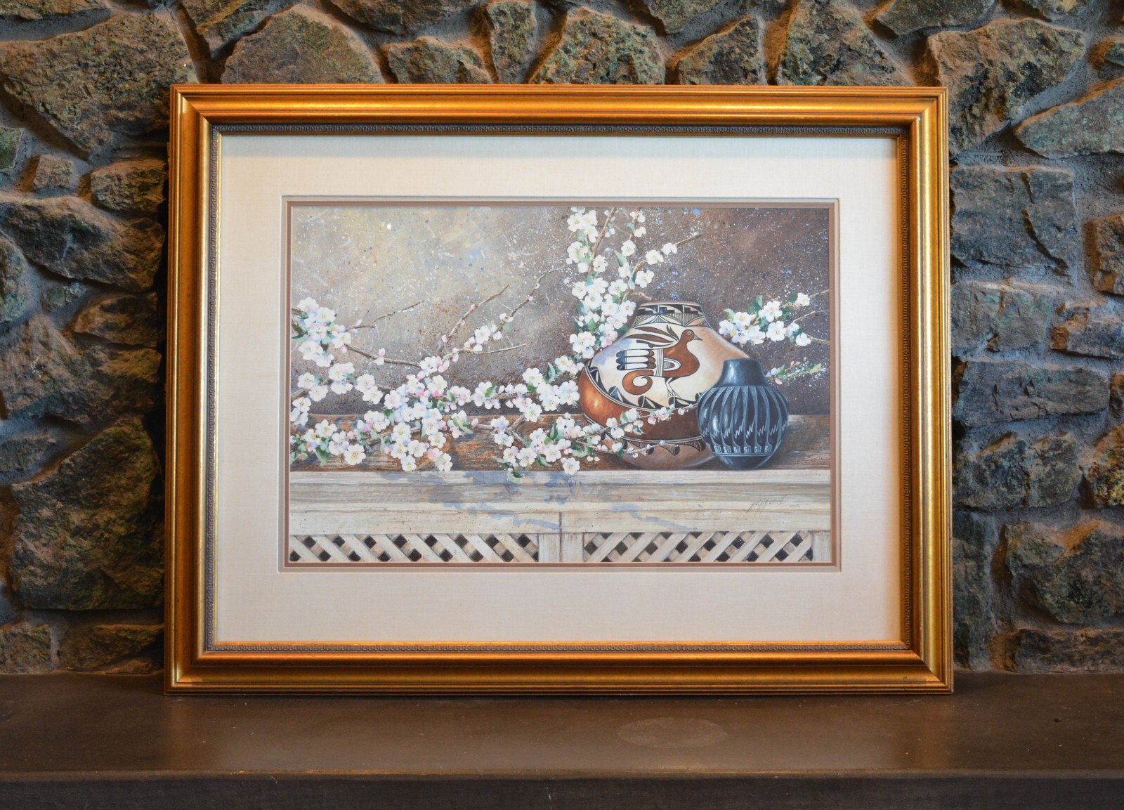 Kirk Randle (1952-) Original Painting Acoma ,Santa Clara Indian Pots Utah Artist