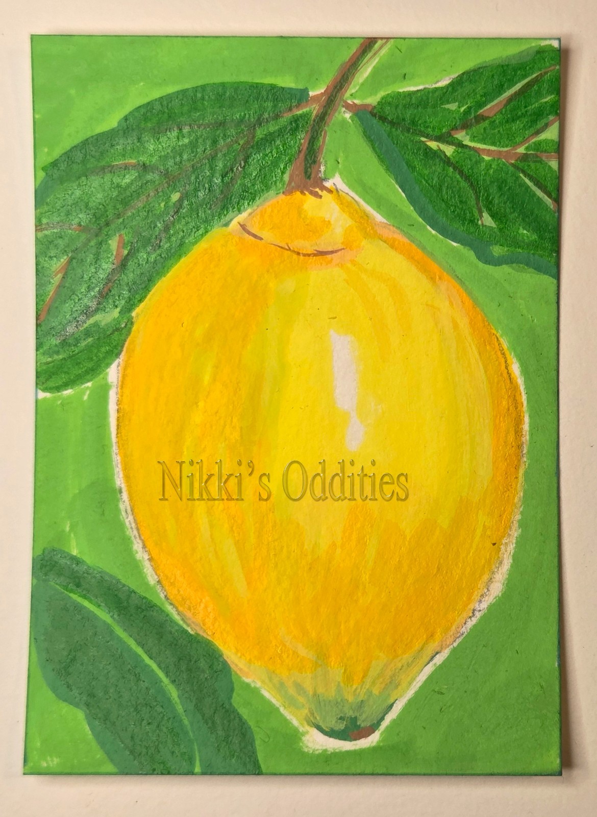 Aceo Original Acrylic Painting Still life Lemons Tree Fruit Nikki C