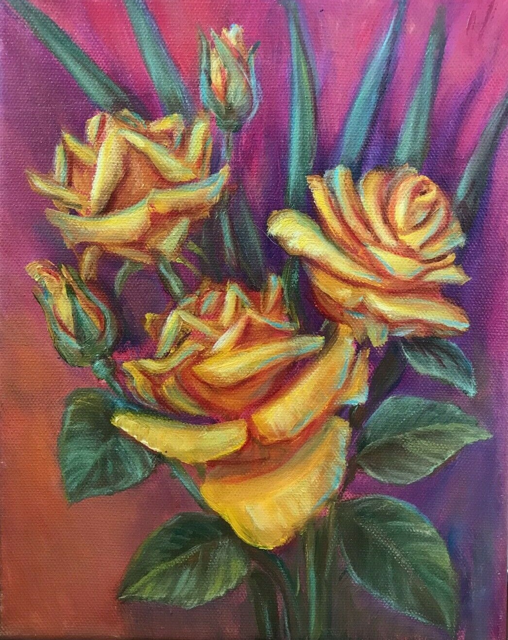 Original Oil Painting Yellow Rose Flower Wall Art. Floral Art 8×10 Home Decor