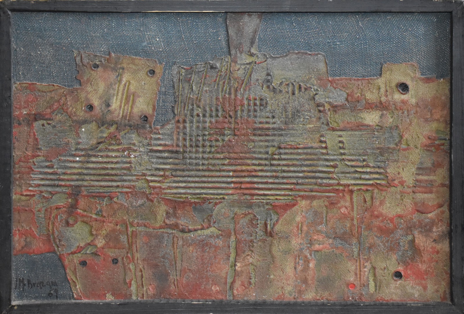 JUAN MANUEL BRAZAM-Spanish Expressionst-Original Signed Oil & Collage-Abstract