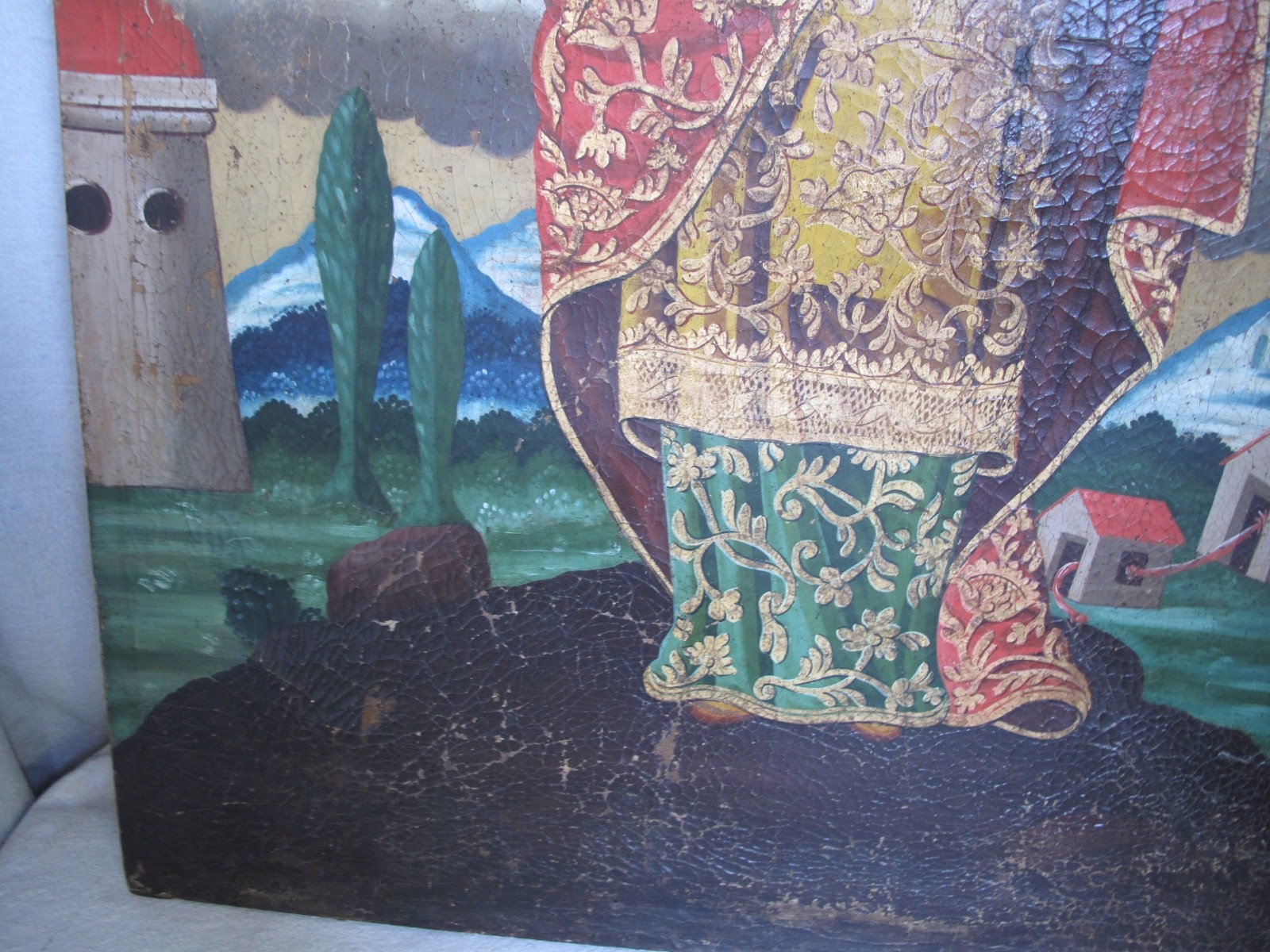 Antique 18th c. Spanish Colonial «Santa Barbara» Oil Painting 27 «X 38» Mexican