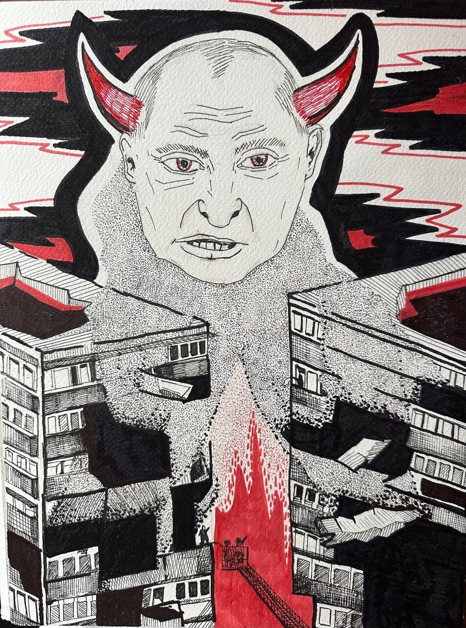 Painting by Ukrainian artist Kostyuk-Shostka «Devil Putin»