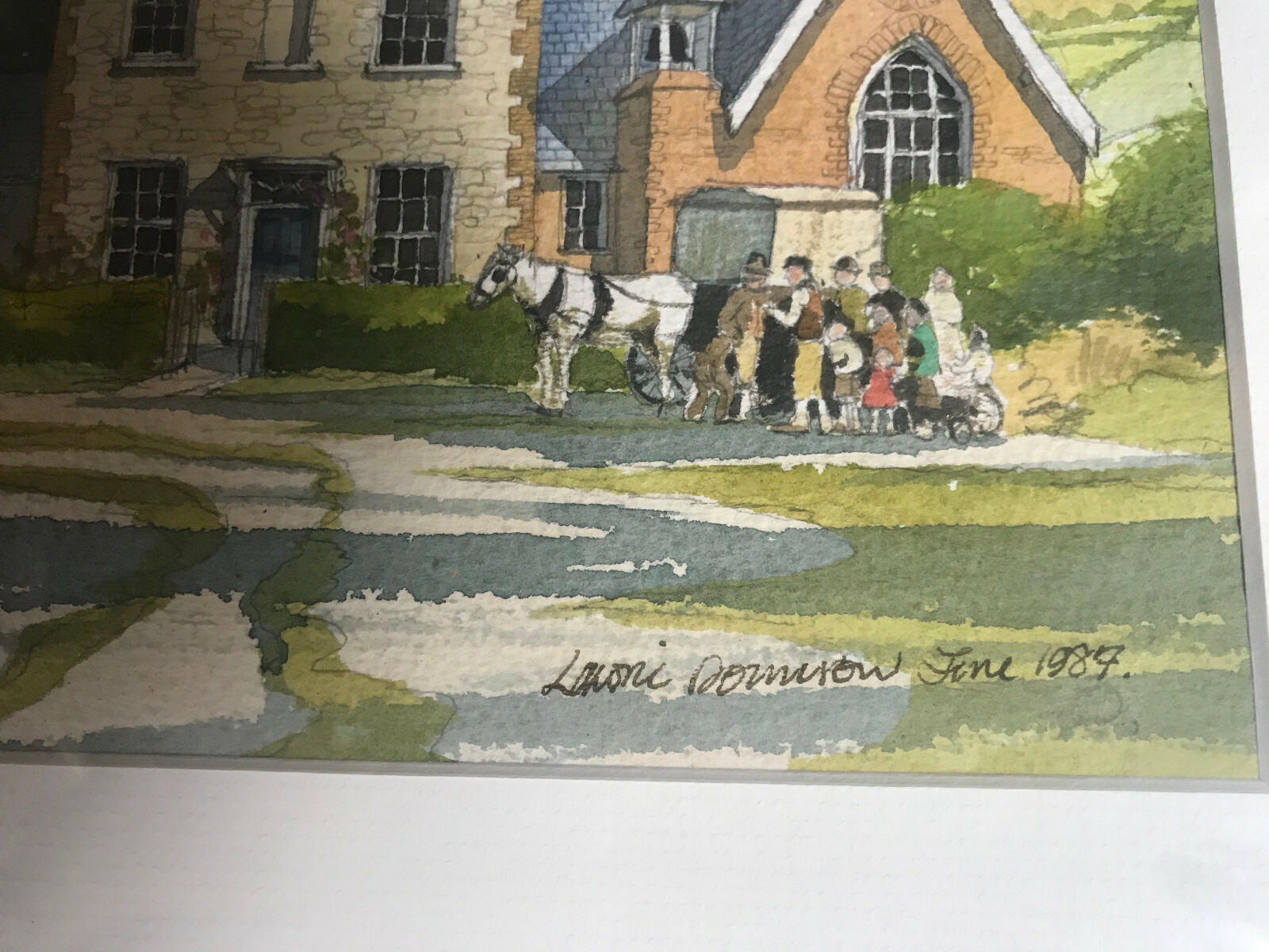 Lawrence E Donnison (b1938) «Village Landscape» Watercolor Painting – Framed