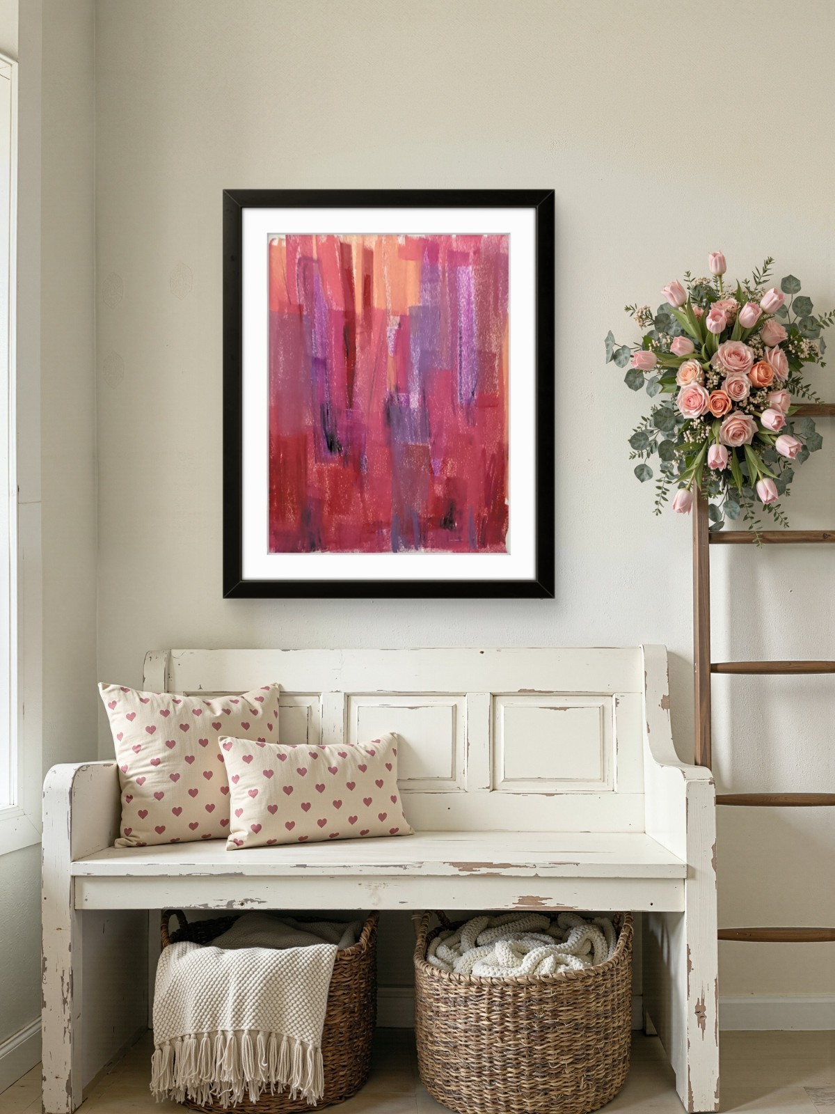 Pink Color Blocking Bright Urban Textured Abstract Art Original 11×14 on Paper