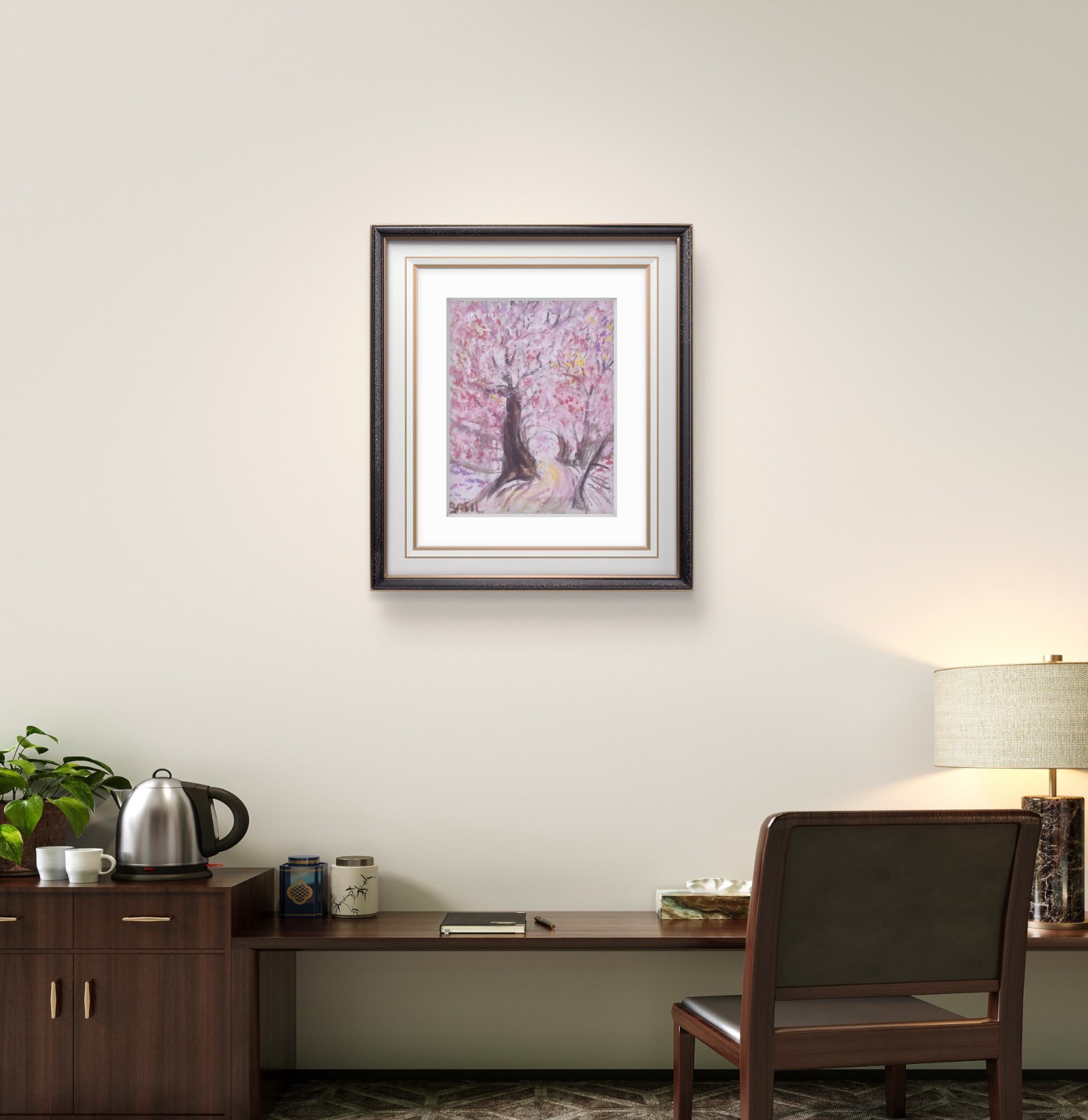 Cherry Blossom Walk Colorful Modern Art Acrylic Painting Canvas 11×14