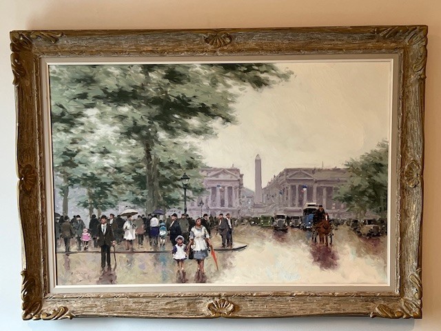 ANDRE GISSON (1921-2003) LARGE OIL PAINTING SIGNED PARIS STREET SCENE (24″X36″)