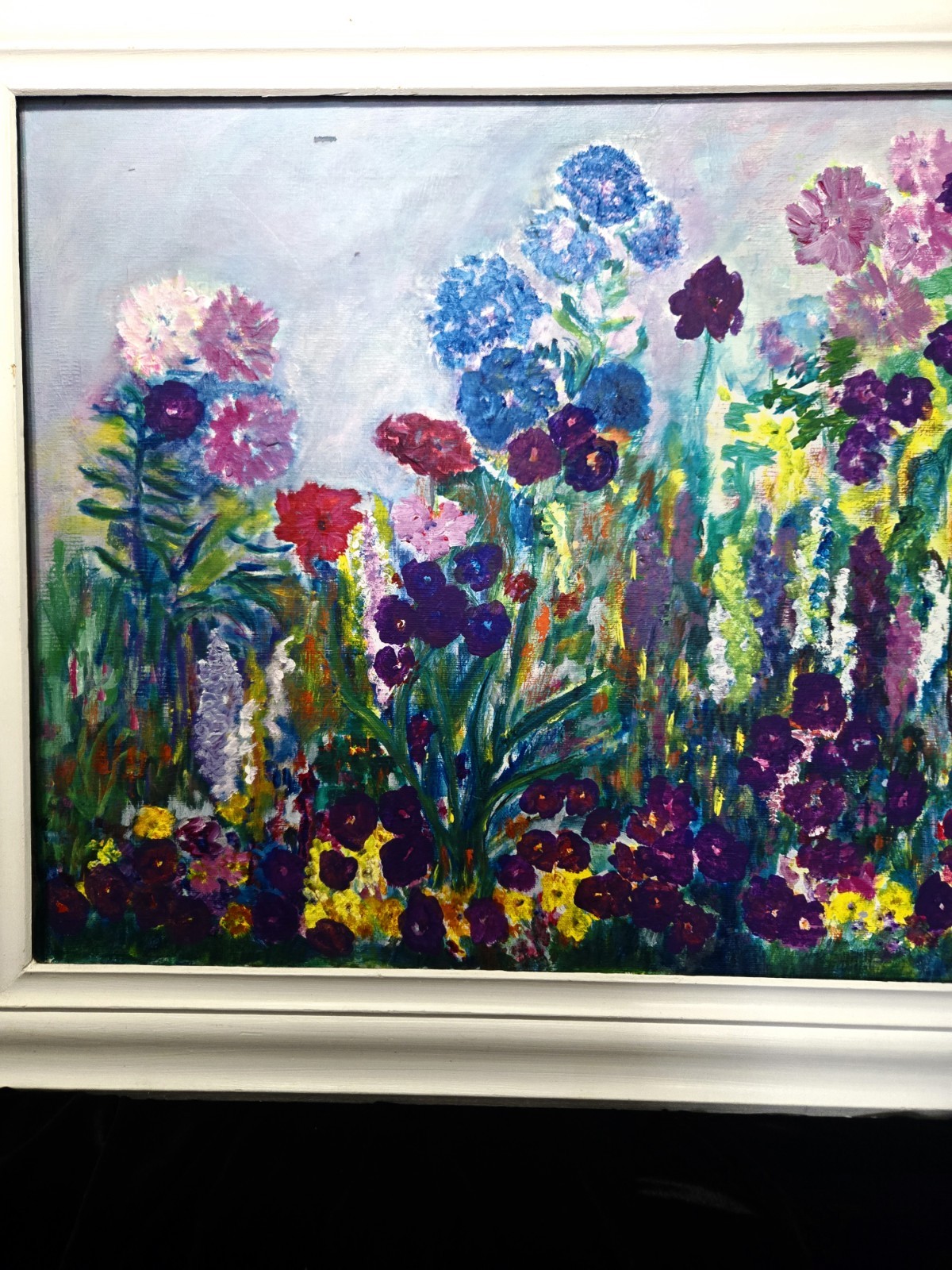 Original painting textured impasto flowers signed «A. Honigman» 31″×25″