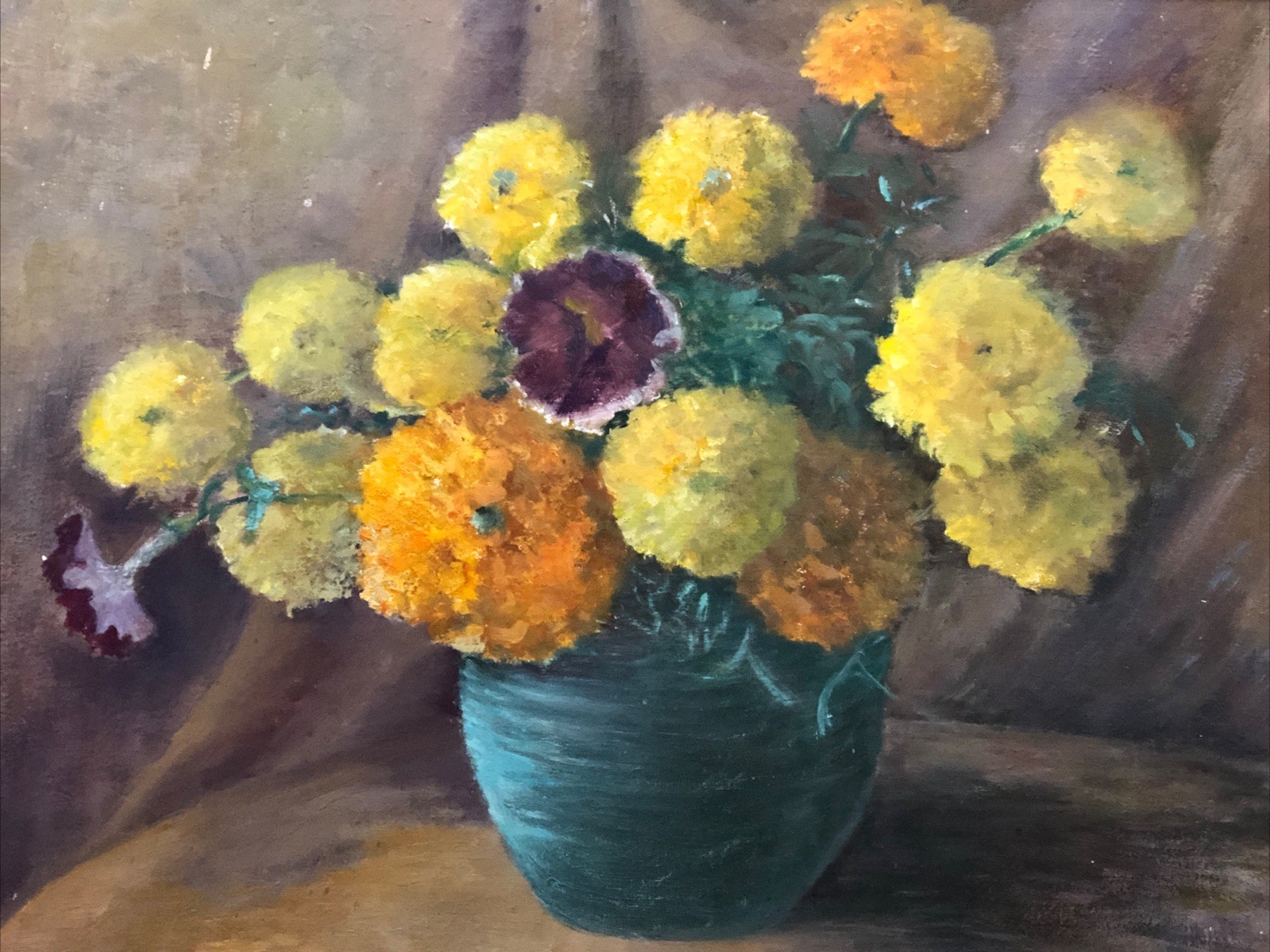 Vintage Floral Oil Painting Flowers in a Vase 25 x 21 in. Signed E. Holm C.1950