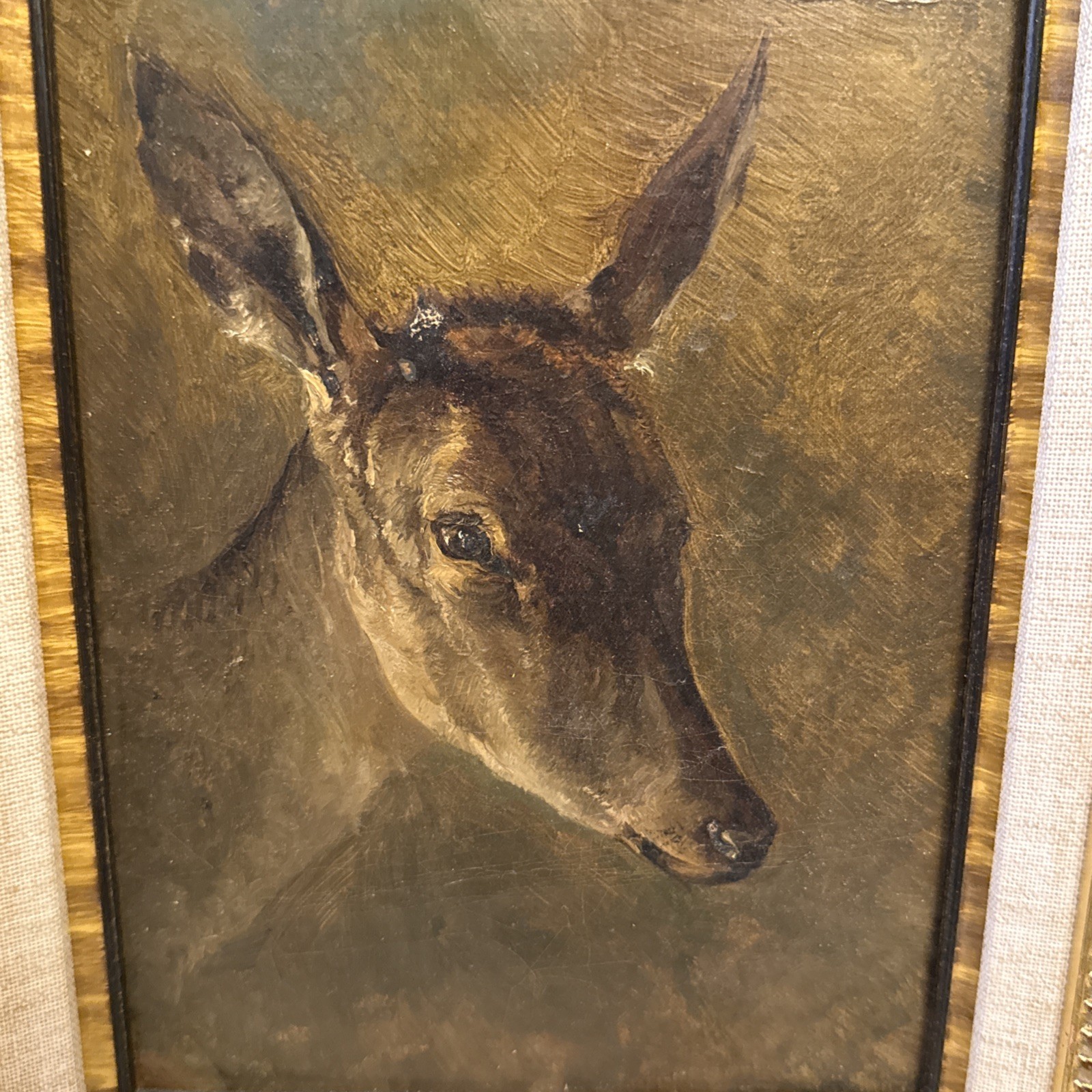 Small Antique Oil Painting Deer Circa 1900 Austria Unsigned Fine Quality 14”