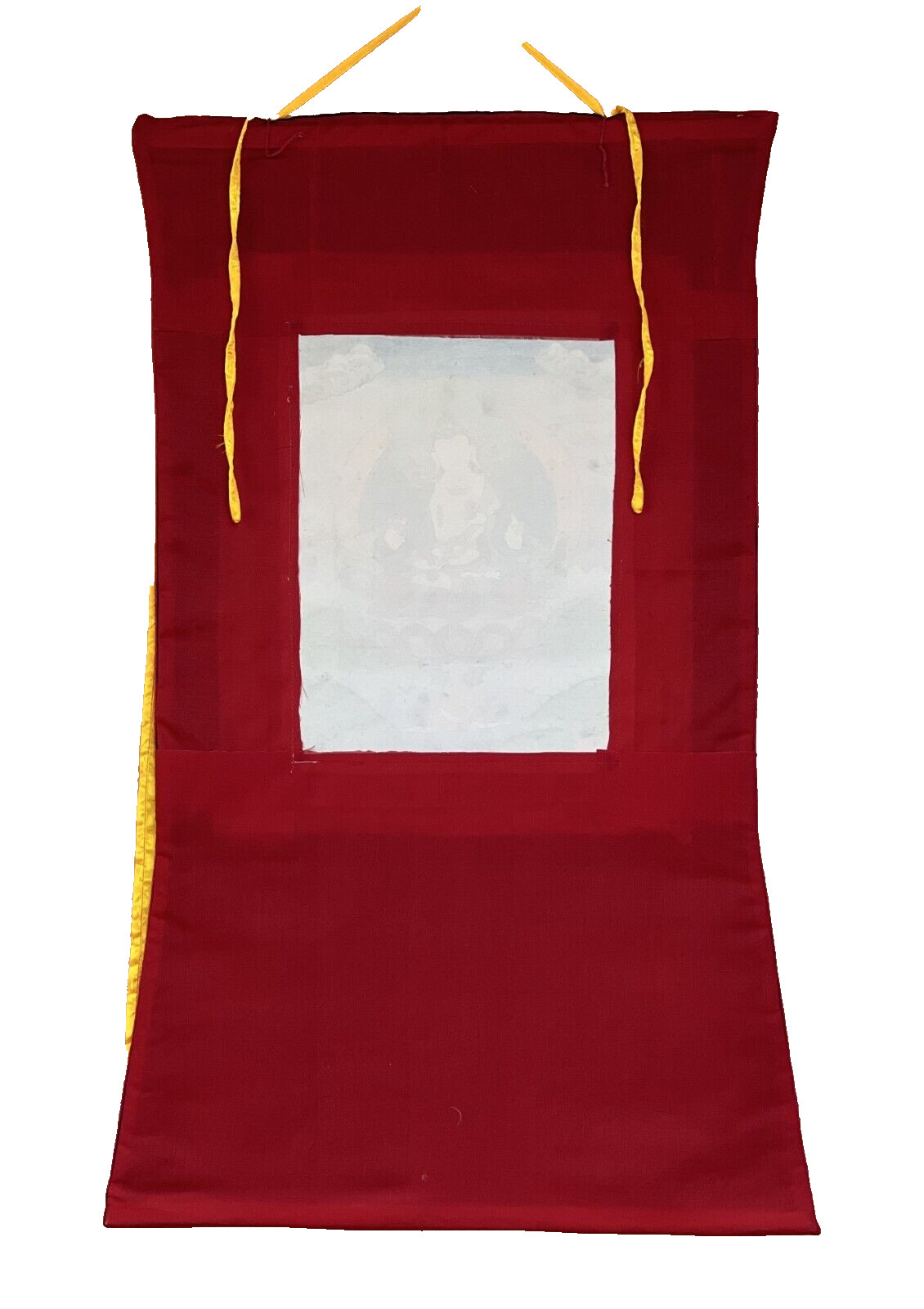 AVALOKITESHVARA/ CHENREZIG ORIGINAL TIBETAN THANGKA PAINTING WITH SILK BROCADE