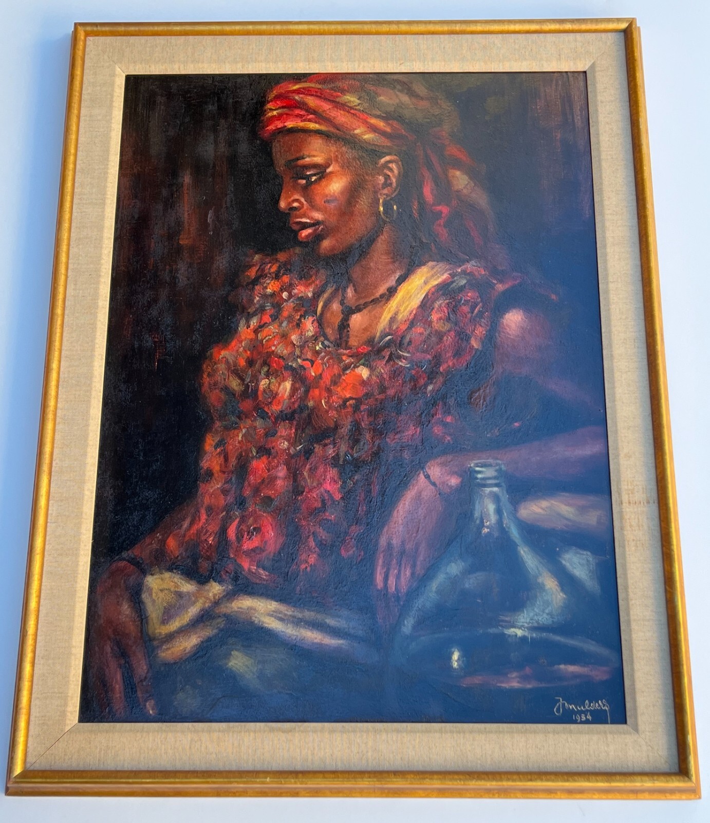 Jean Mulders (Belgian, b.1913- ) «African Woman» Original Oil Painting on Board