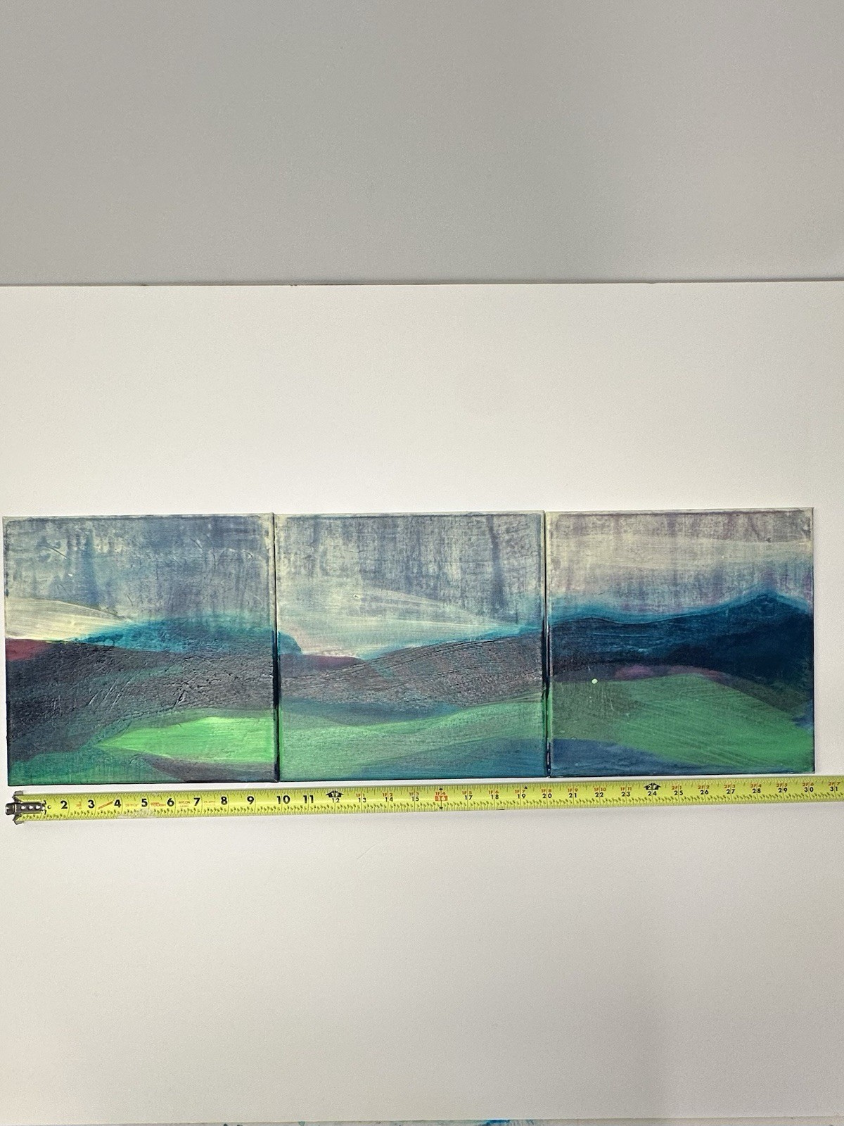 Original Art Painting 10” x 30” Acrylic On Canvas Abstract Landscape Triptych