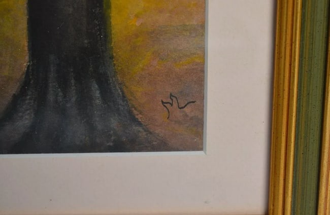 Original Watercolor Forest Landscape Painting Signed M Monaco Impressionist Art