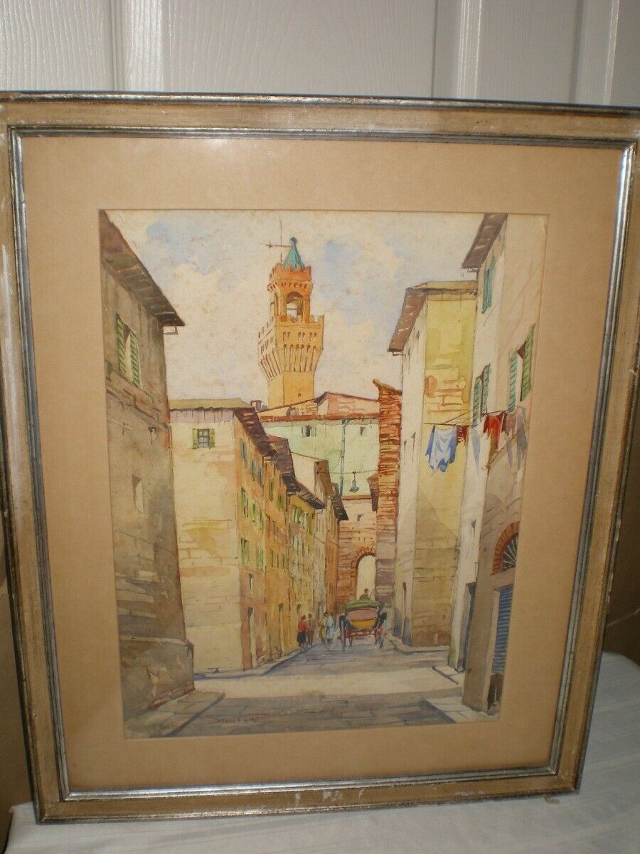 Giovanni Ospitali Listed Italian Artist Watercolor Firenze Via Del Neri Italy