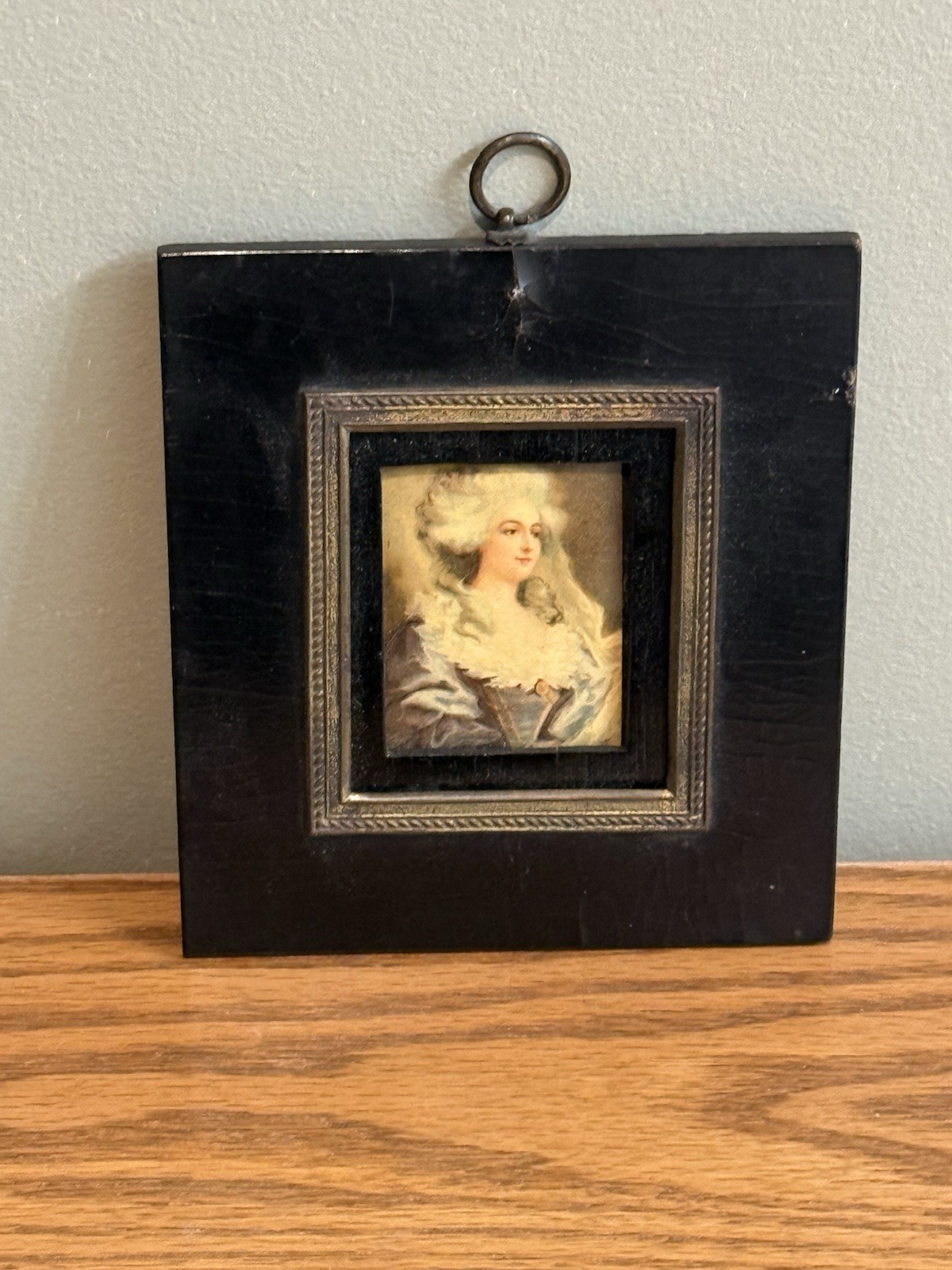 Antique Miniature Portrait Ebonized Frame Beautiful Lady French 19th Century