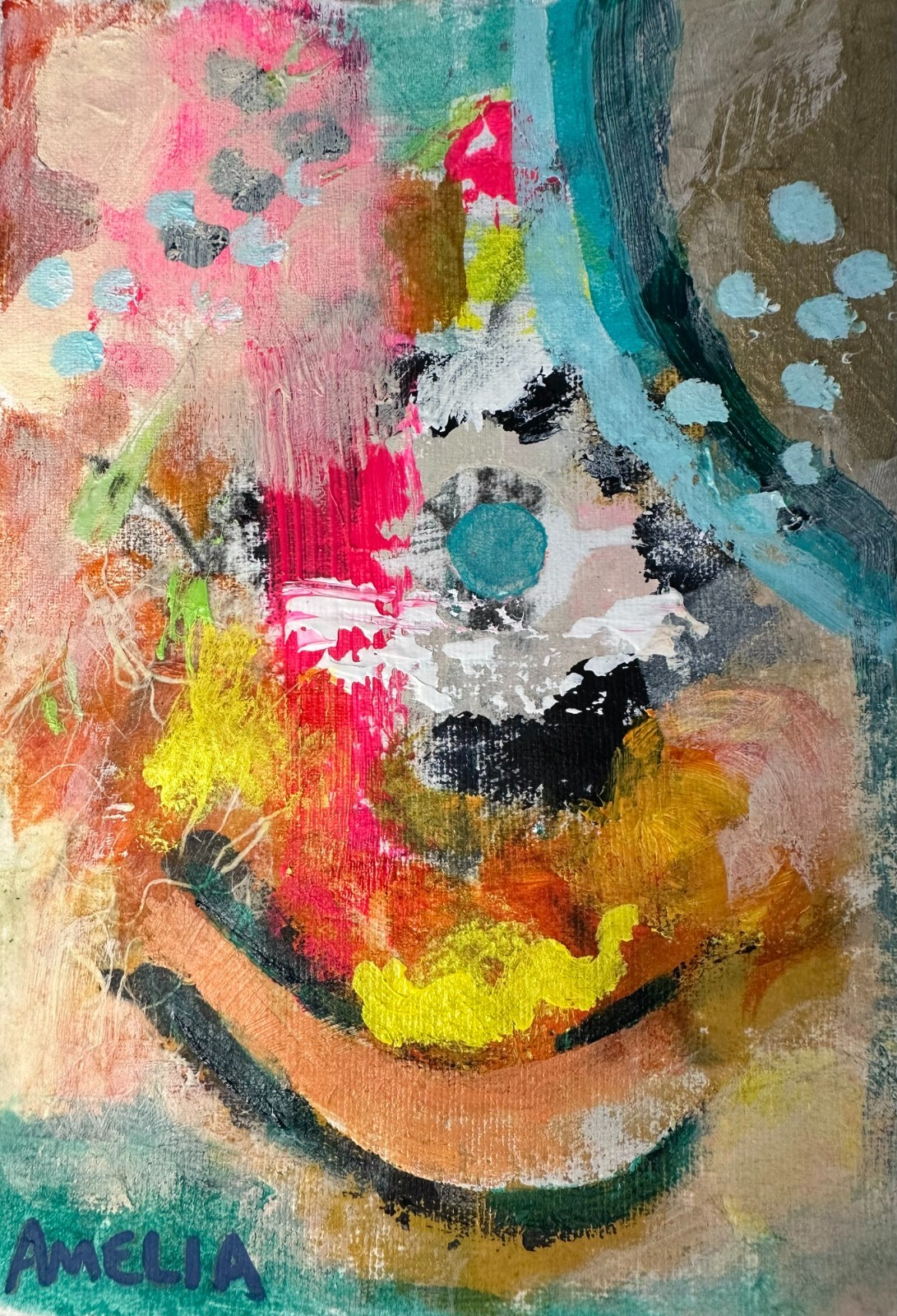 Original Abstract Art Painting OOAK «Gentle Giant» Expressionist Peaceful 6×8