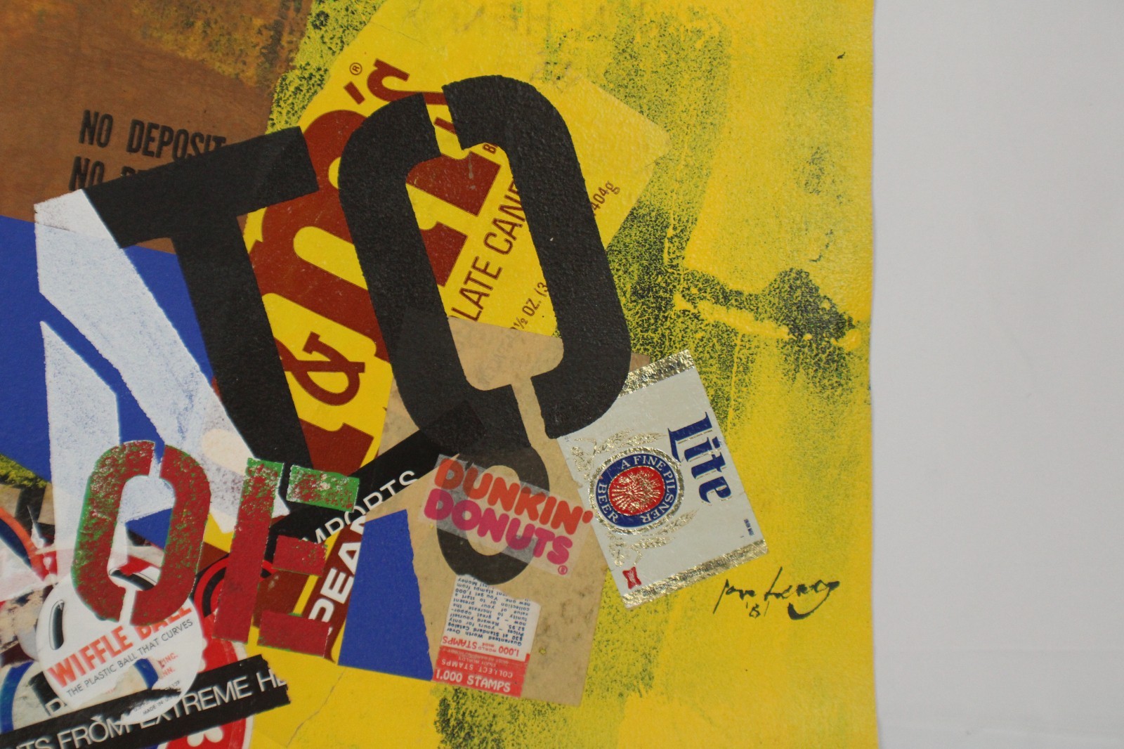 Mid Century Collage Abstract Style Oil Painting On Canvas Signed Jon Henry