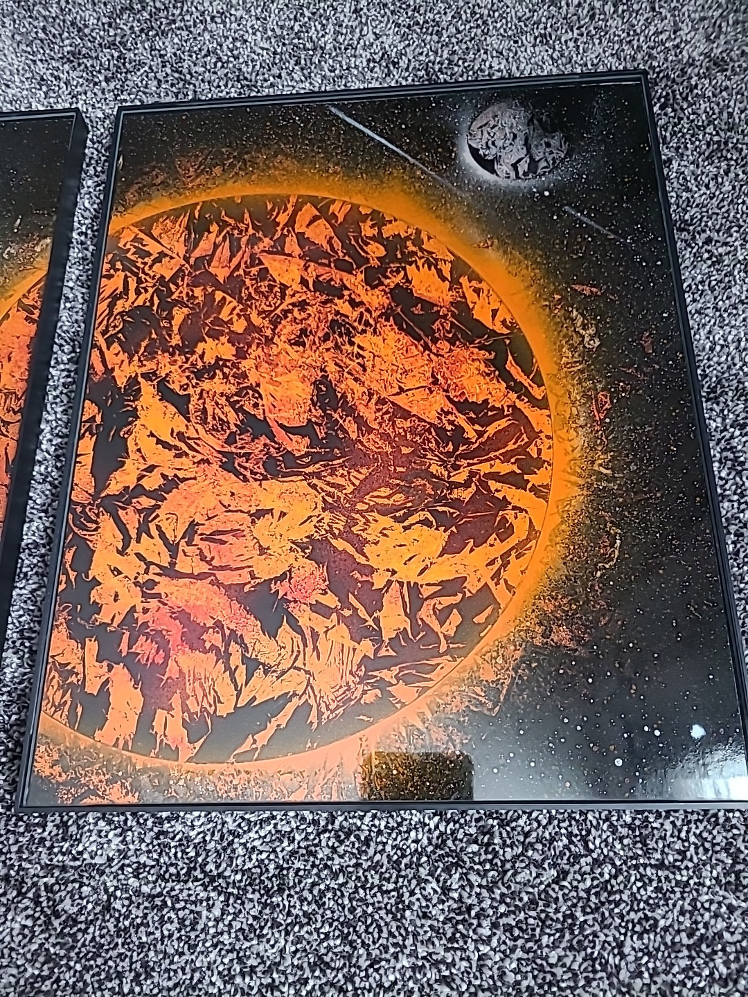 Sun And Planets Outer Space Spray Paint Art 11×14 Framed 3 Picture Set