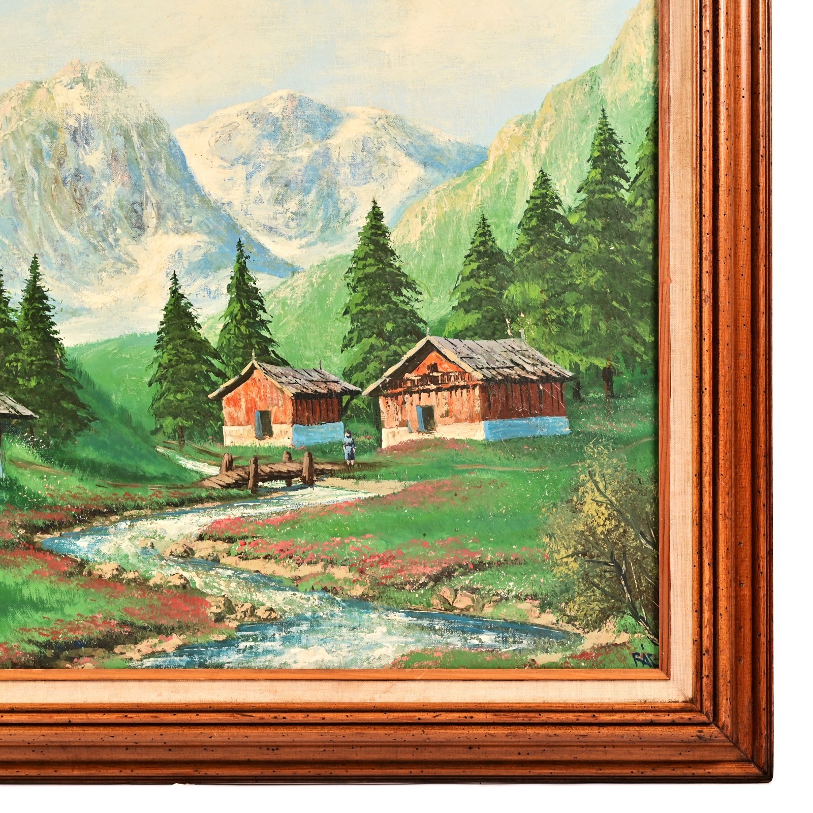FAIG Original Vintage Signed Figurative Mountain Lake Landscape Oil Painting