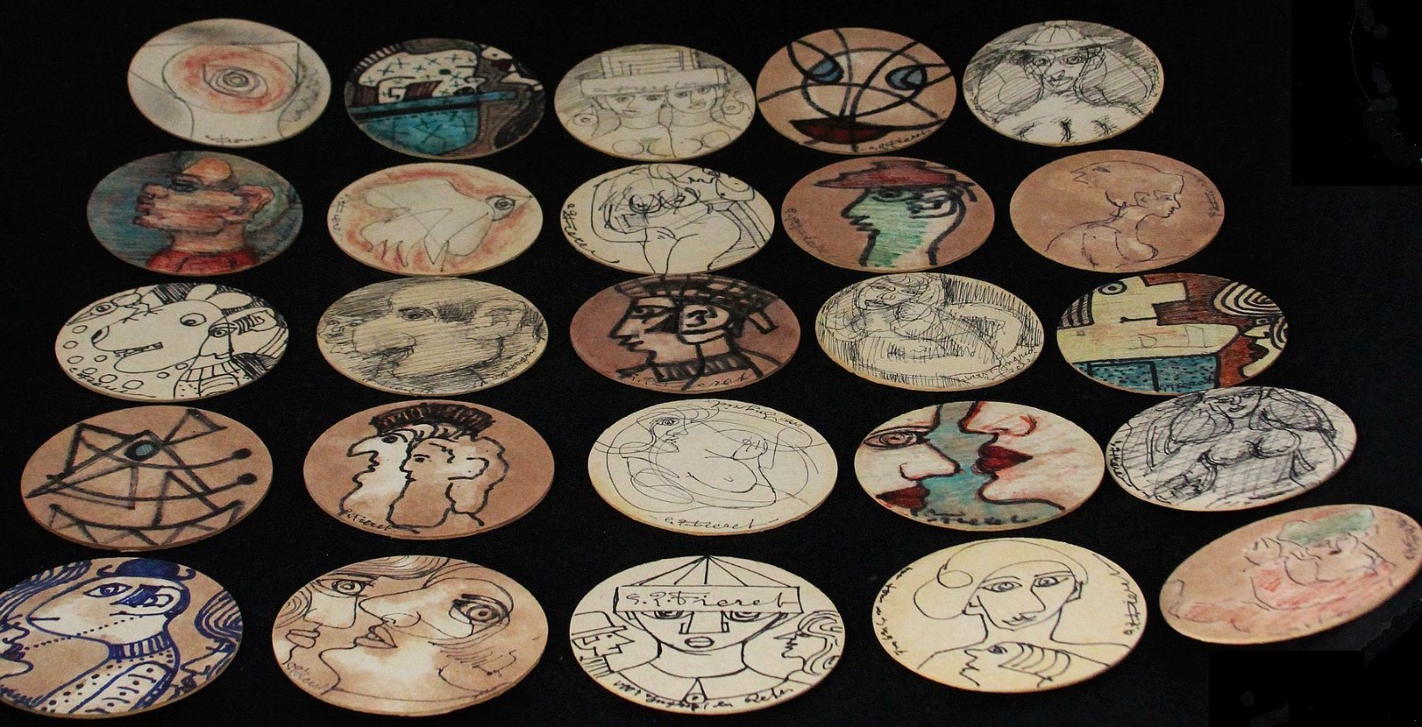 25x art work Gerard Fieret, painting & sketch on Brand beer coaster / bierviltje
