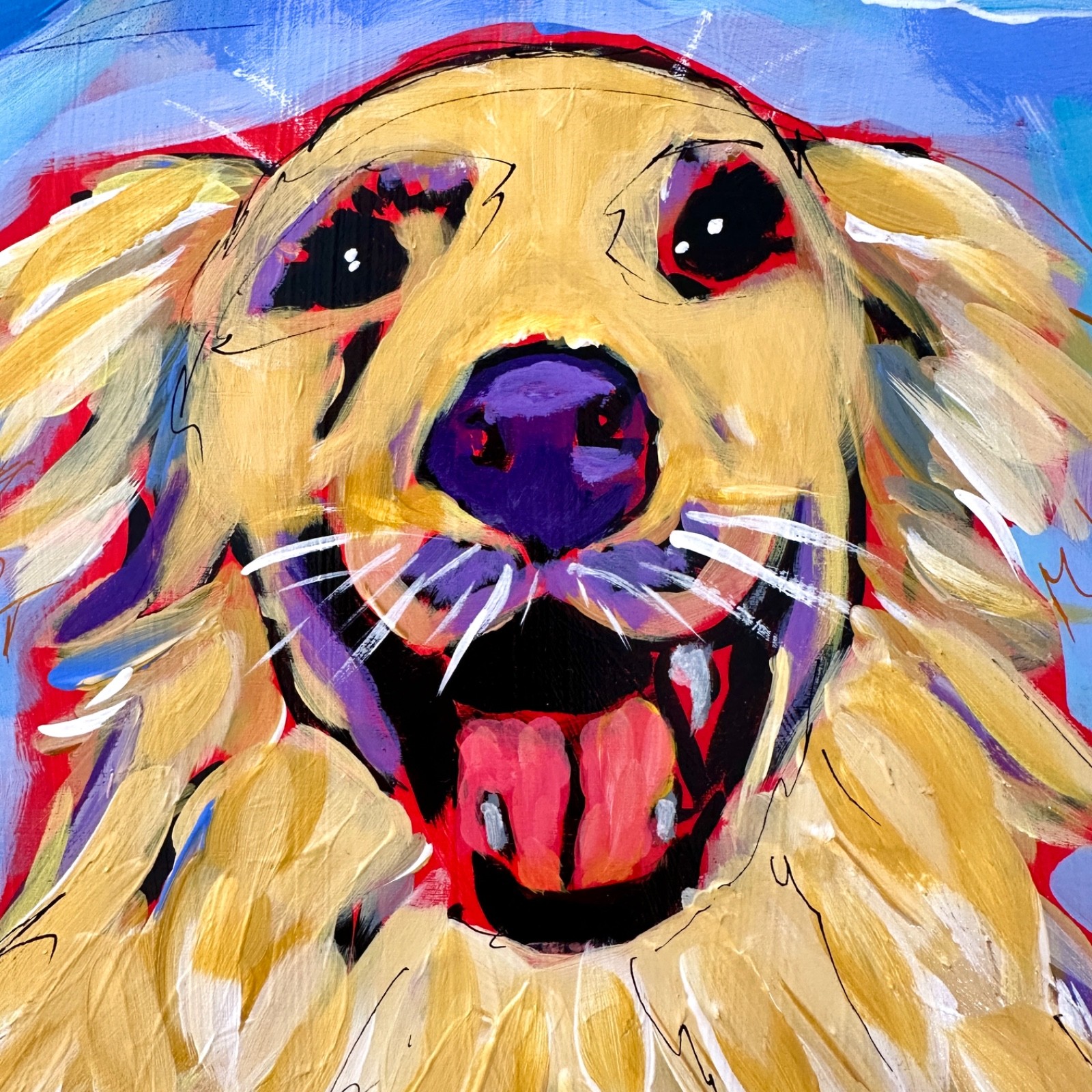DUBE Original Painting Golden Retriever Smile POP Art 12×12″ Cradled Wood OOAK